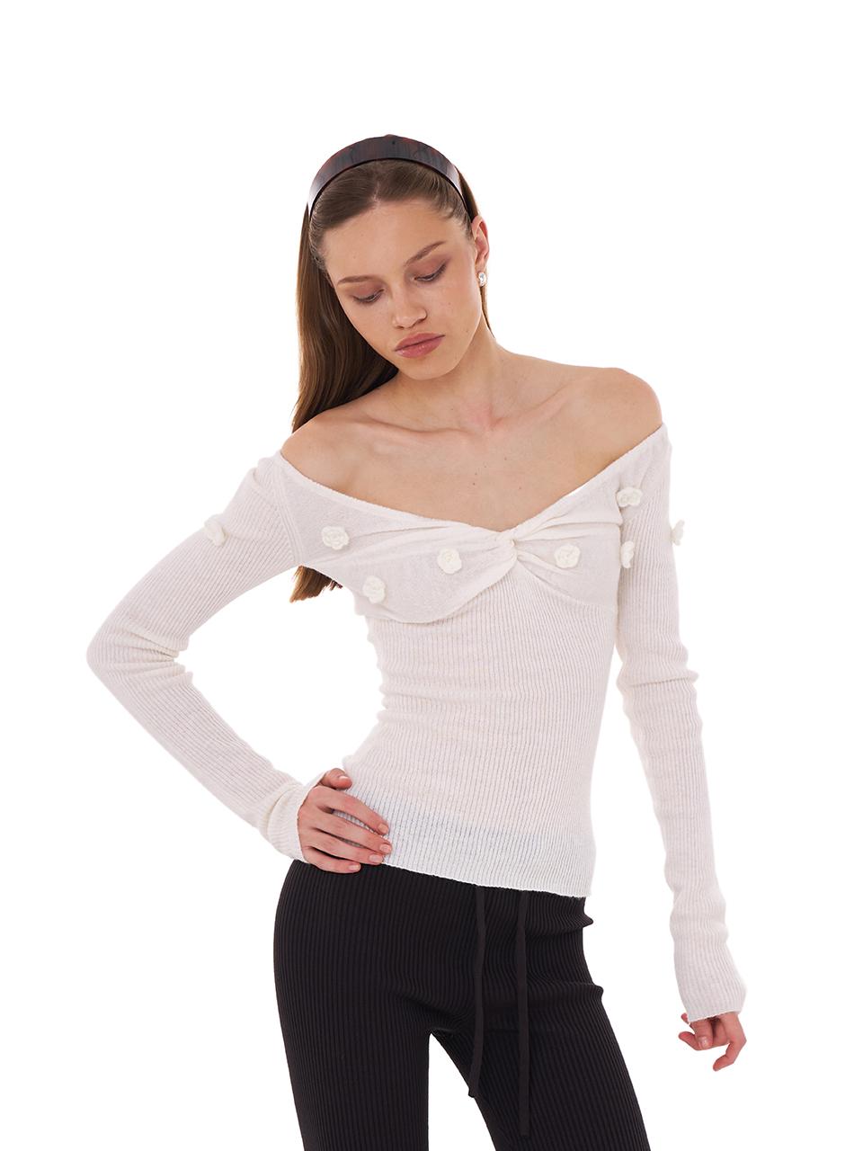 SweetChilling V-Neck 3D Hand-Knit Embroidered Sweater