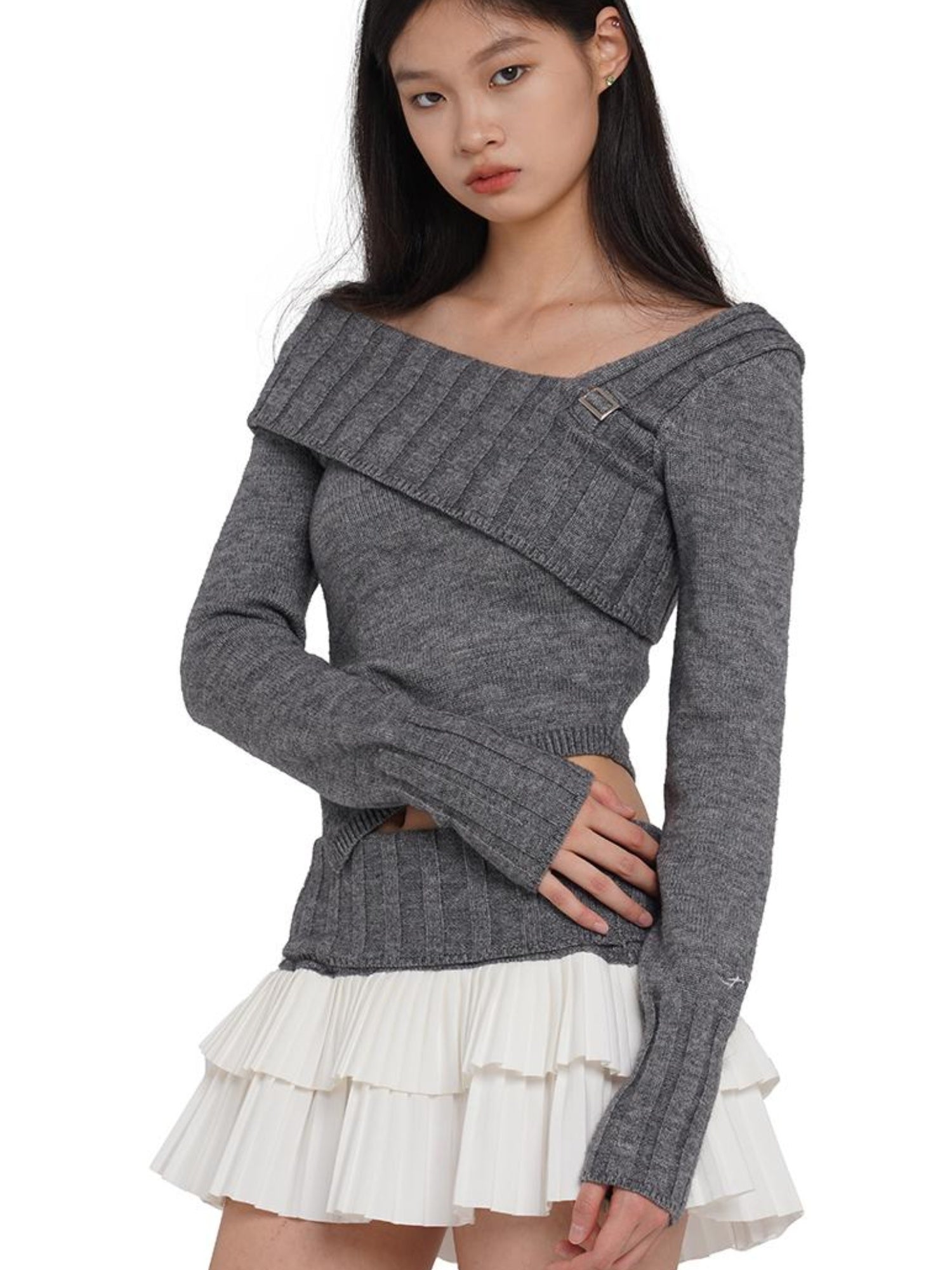 SweetChilling V-Neck Knit Sweater & Layered Pleated Skirt Set For Women