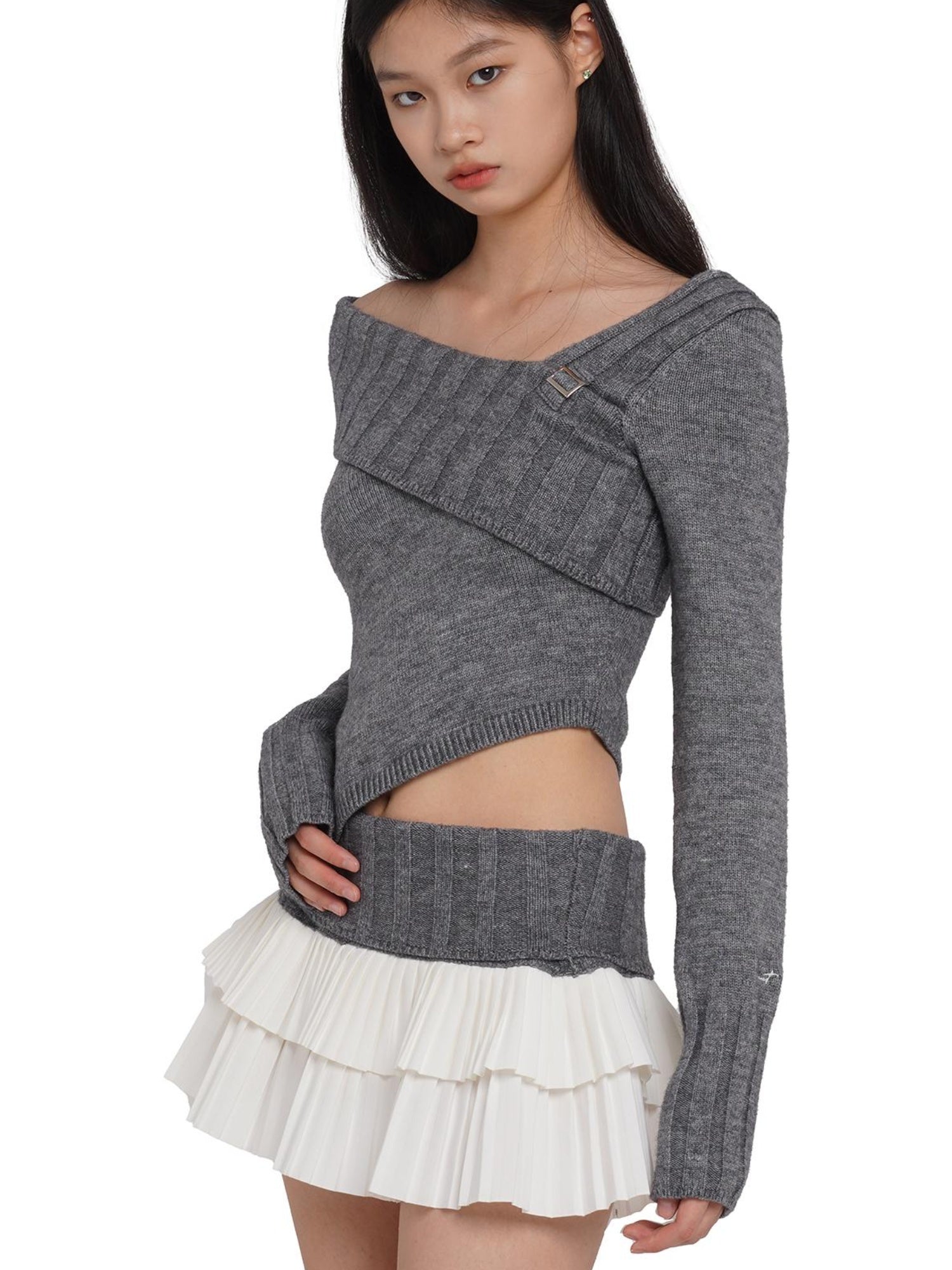 SweetChilling V-Neck Knit Sweater & Layered Pleated Skirt Set For Women