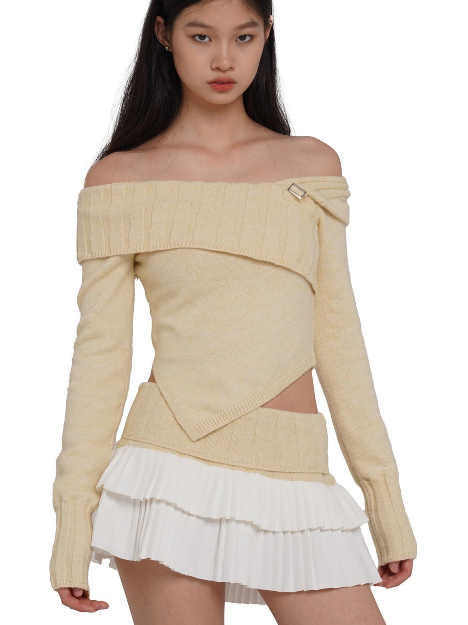 SweetChilling V-Neck Knit Sweater & Layered Pleated Skirt Set For Women