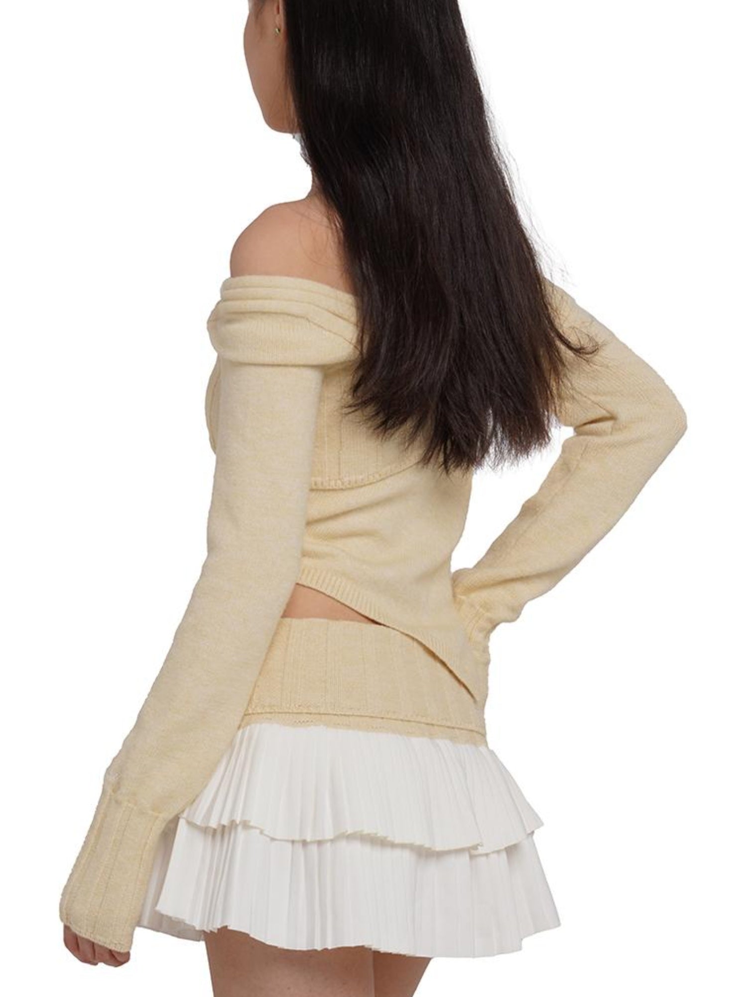 SweetChilling V-Neck Knit Sweater & Layered Pleated Skirt Set For Women