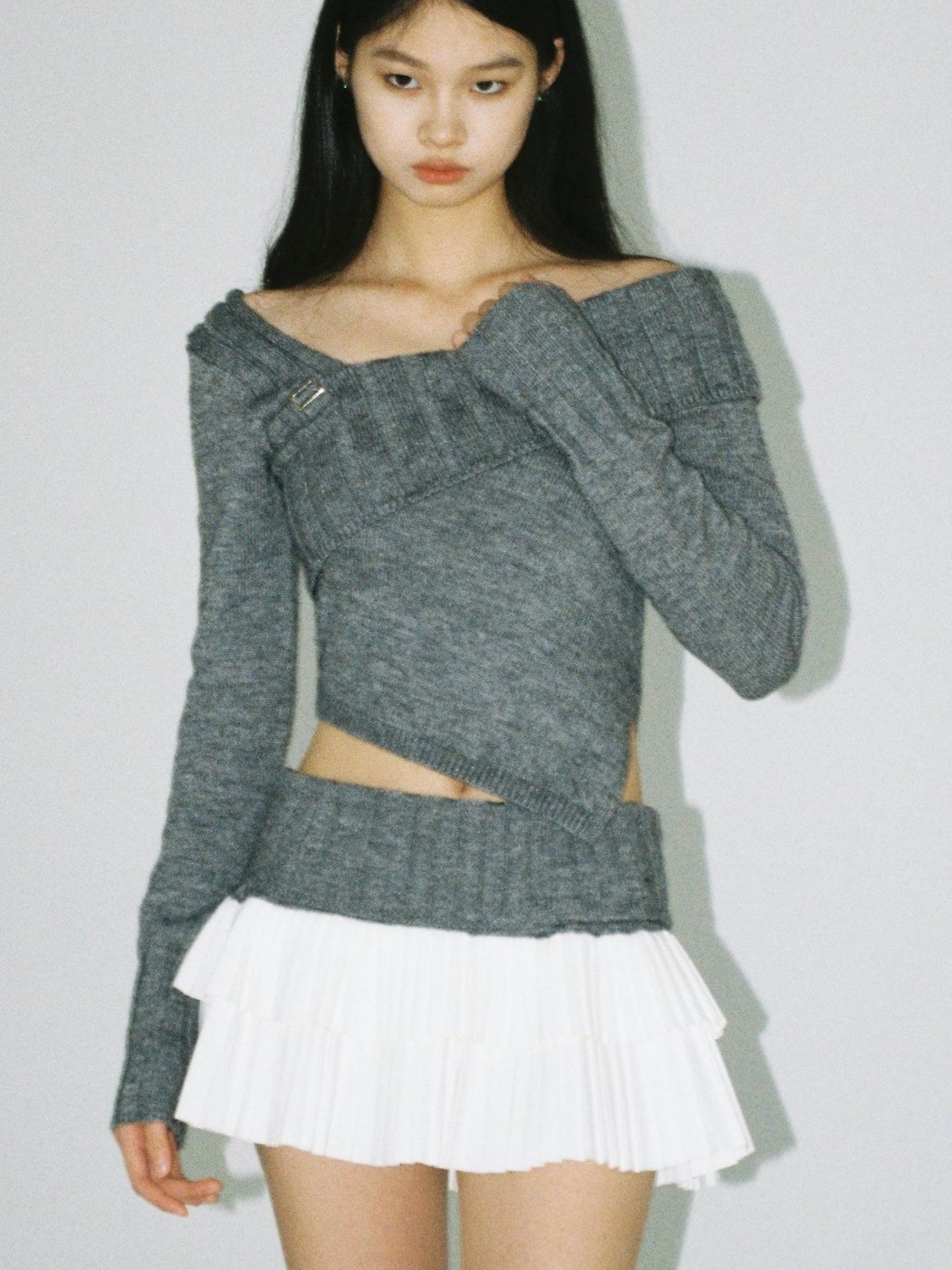 SweetChilling V-Neck Knit Sweater & Layered Pleated Skirt Set For Women