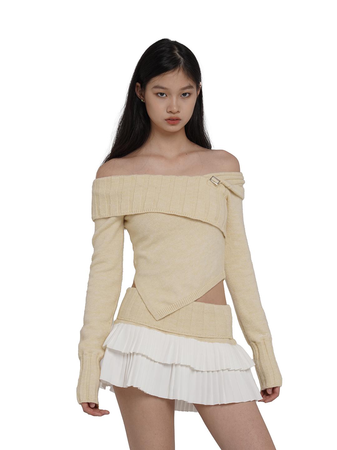 SweetChilling V-Neck Knit Sweater & Layered Pleated Skirt Set For Women