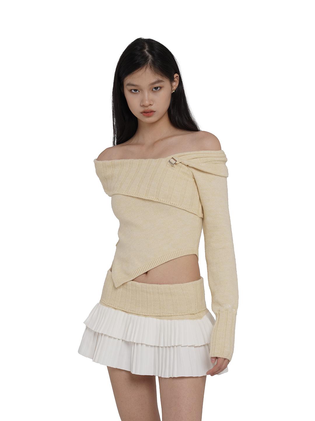 SweetChilling V-Neck Knit Sweater & Layered Pleated Skirt Set For Women