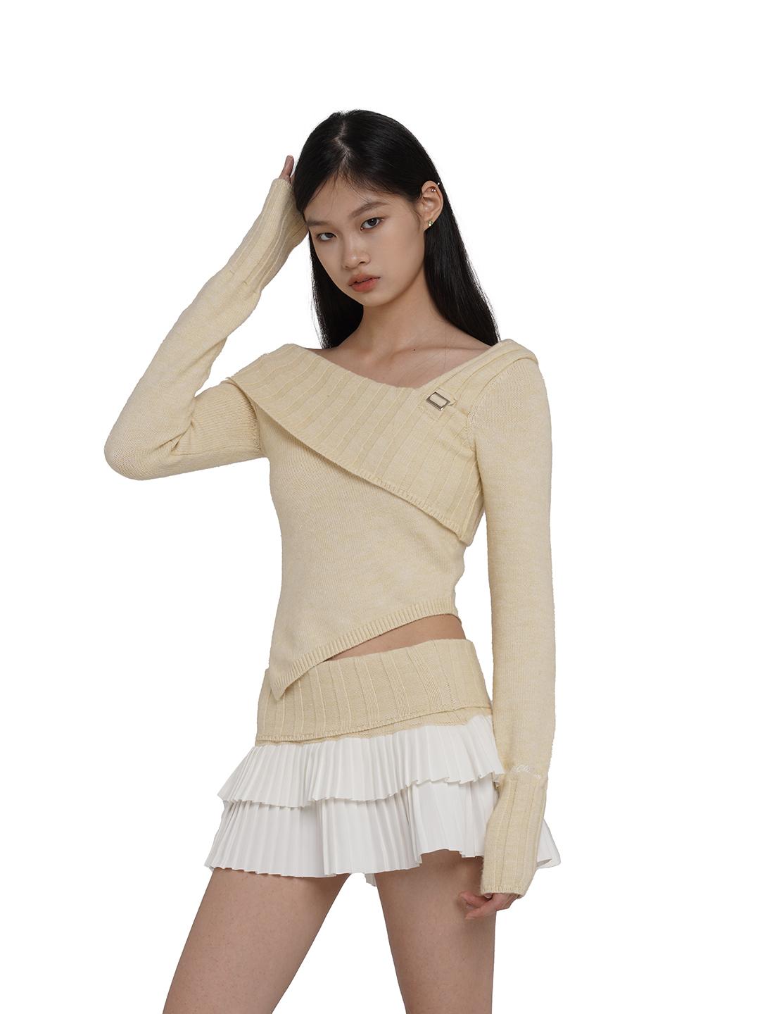 SweetChilling V-Neck Knit Sweater & Layered Pleated Skirt Set For Women
