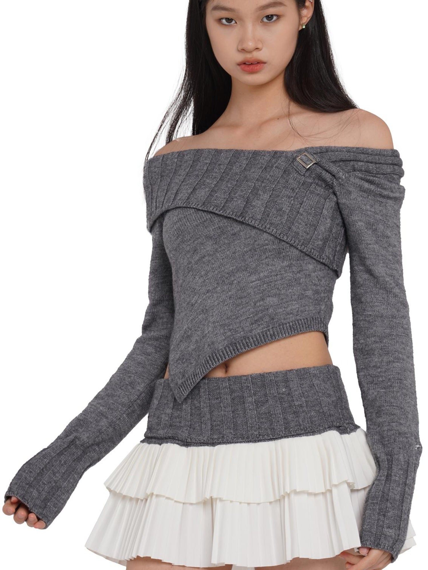 SweetChilling V-Neck Knit Sweater & Layered Pleated Skirt Set For Women