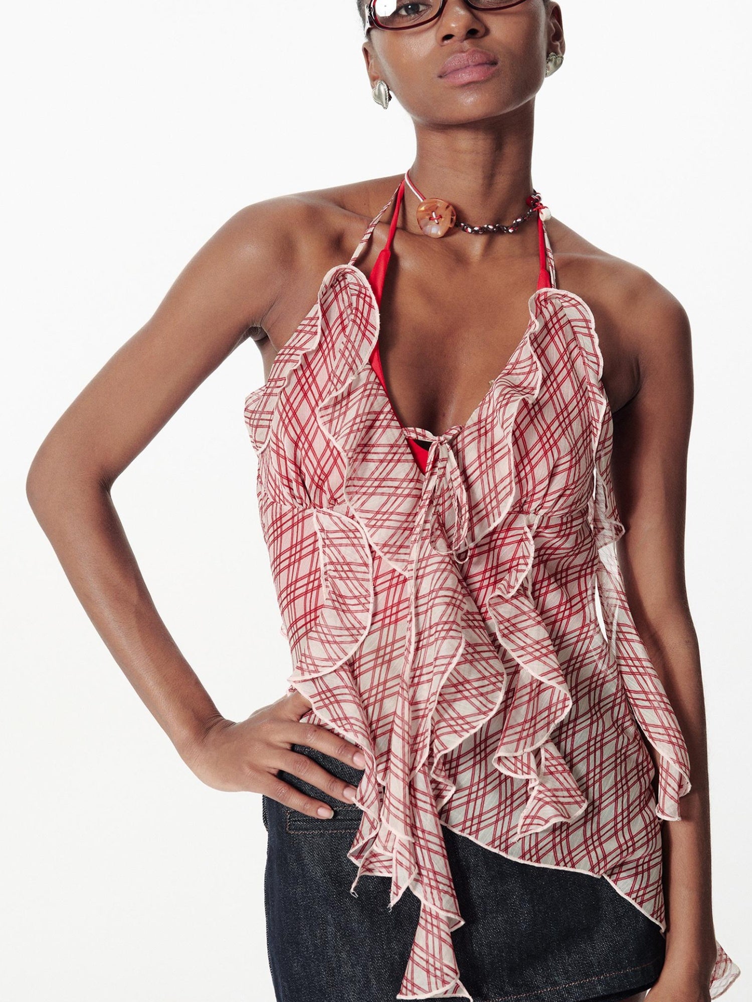 2th Desire V-Neck Lace-Up Backless Peplum Halter Top Women