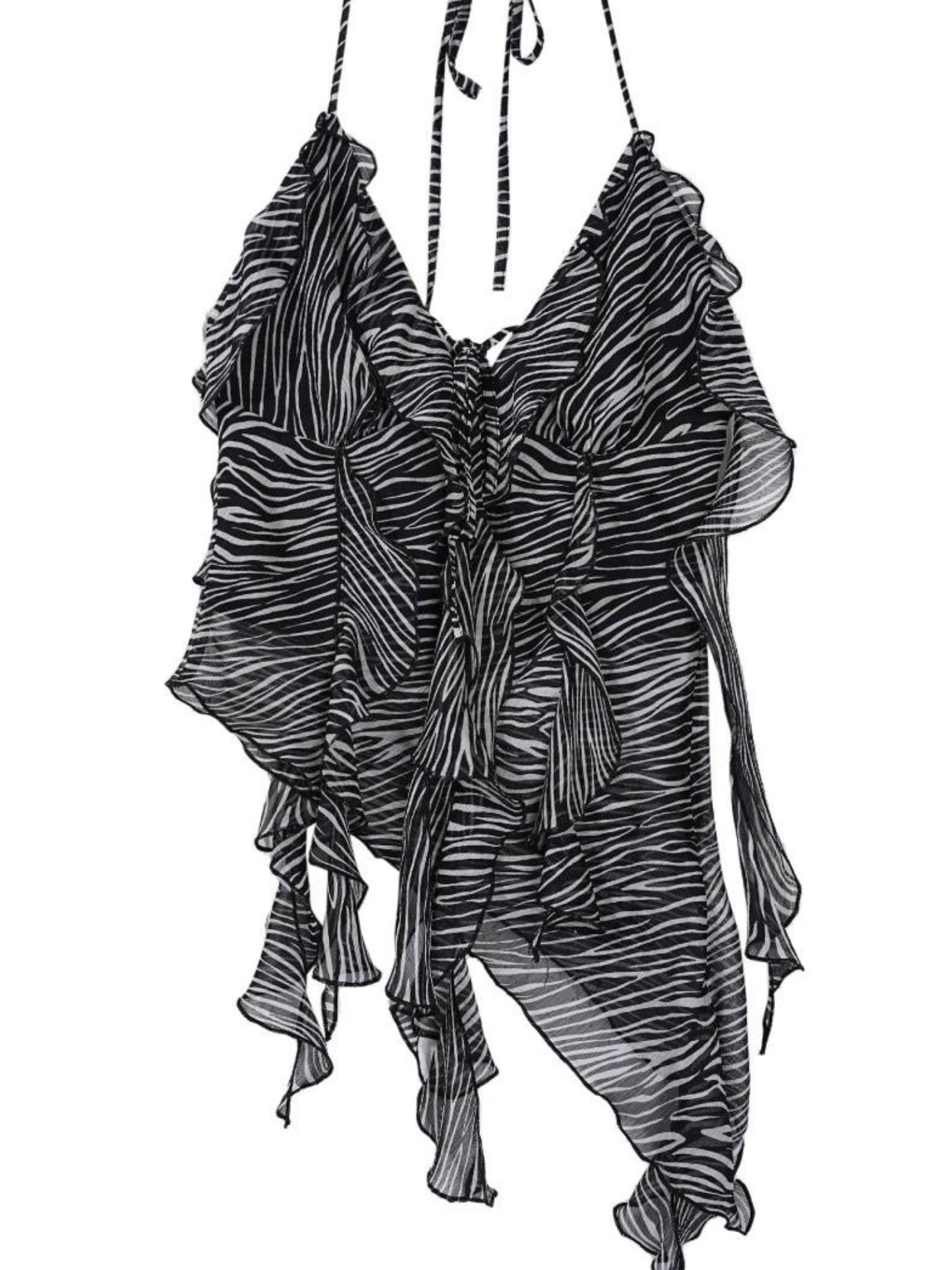 2th Desire V-Neck Lace-Up Backless Peplum Halter Top Women