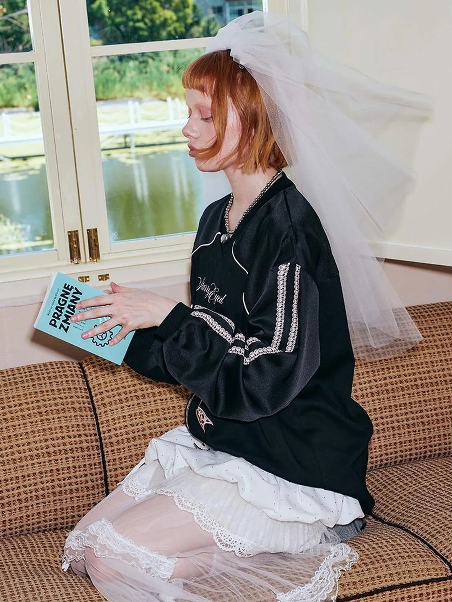 V Neck Bow Leopard Patchwork Lace Print Long Sleeve Jersey