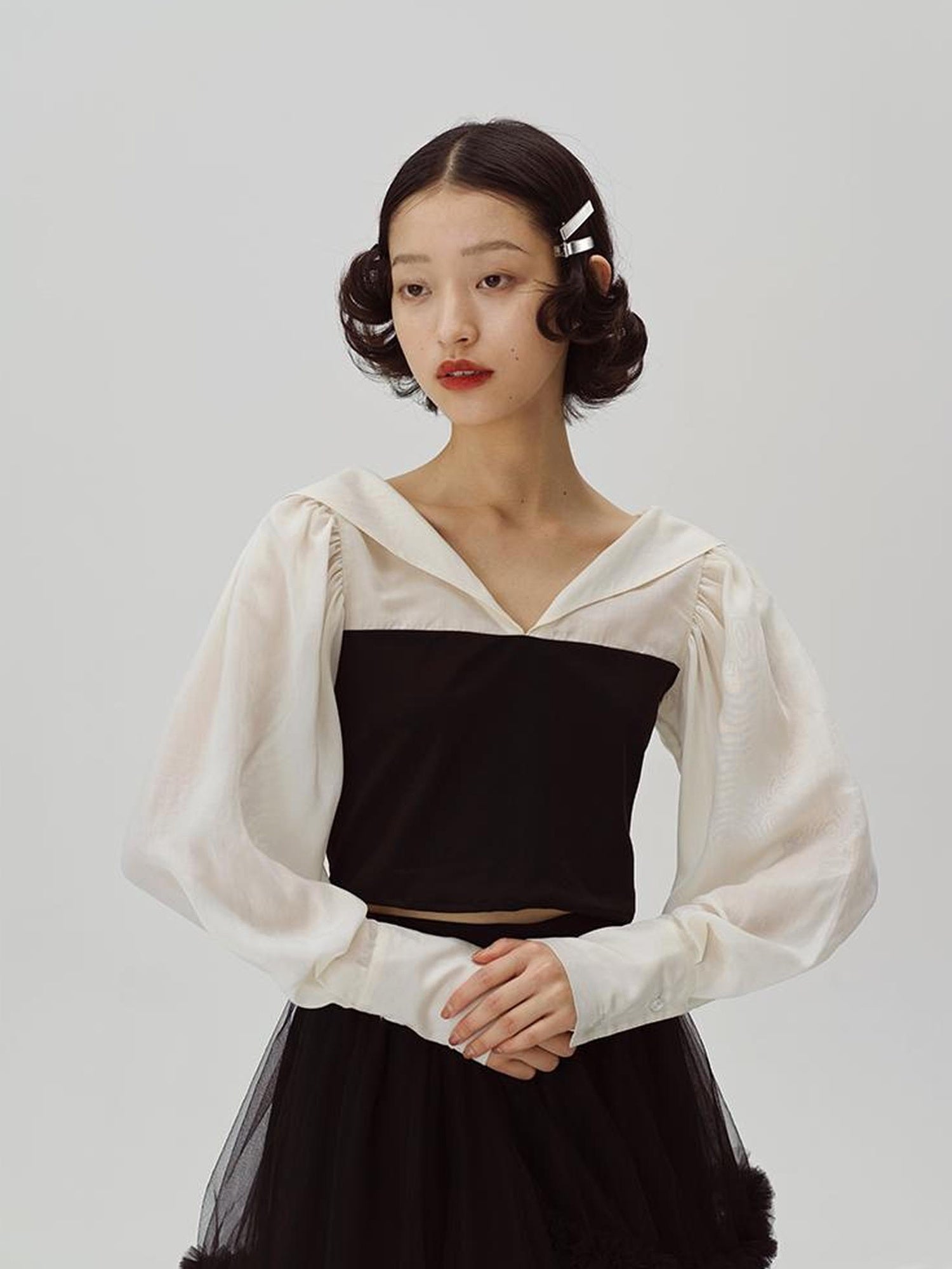 DIDDI MODA V Neck Contrast Spliced Sunshield Shirt