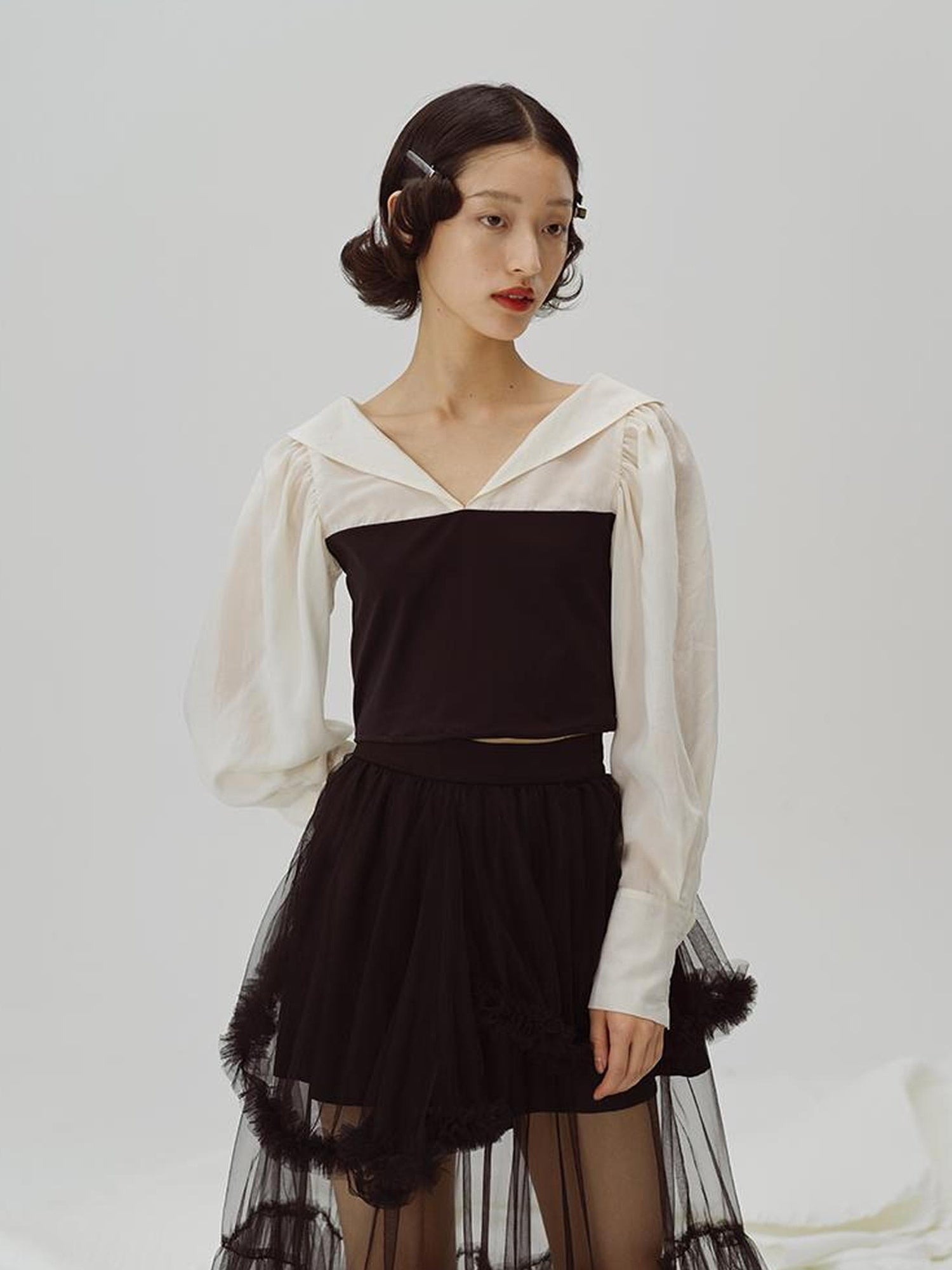 DIDDI MODA V Neck Contrast Spliced Sunshield Shirt