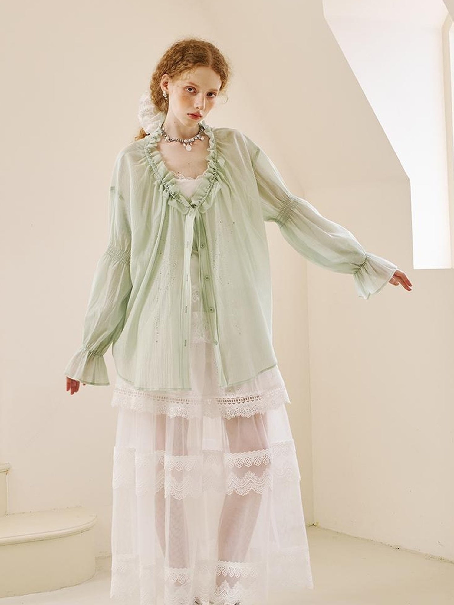 DIDDI MODA V Neck Embroidered Denim Shirt Jeans Set