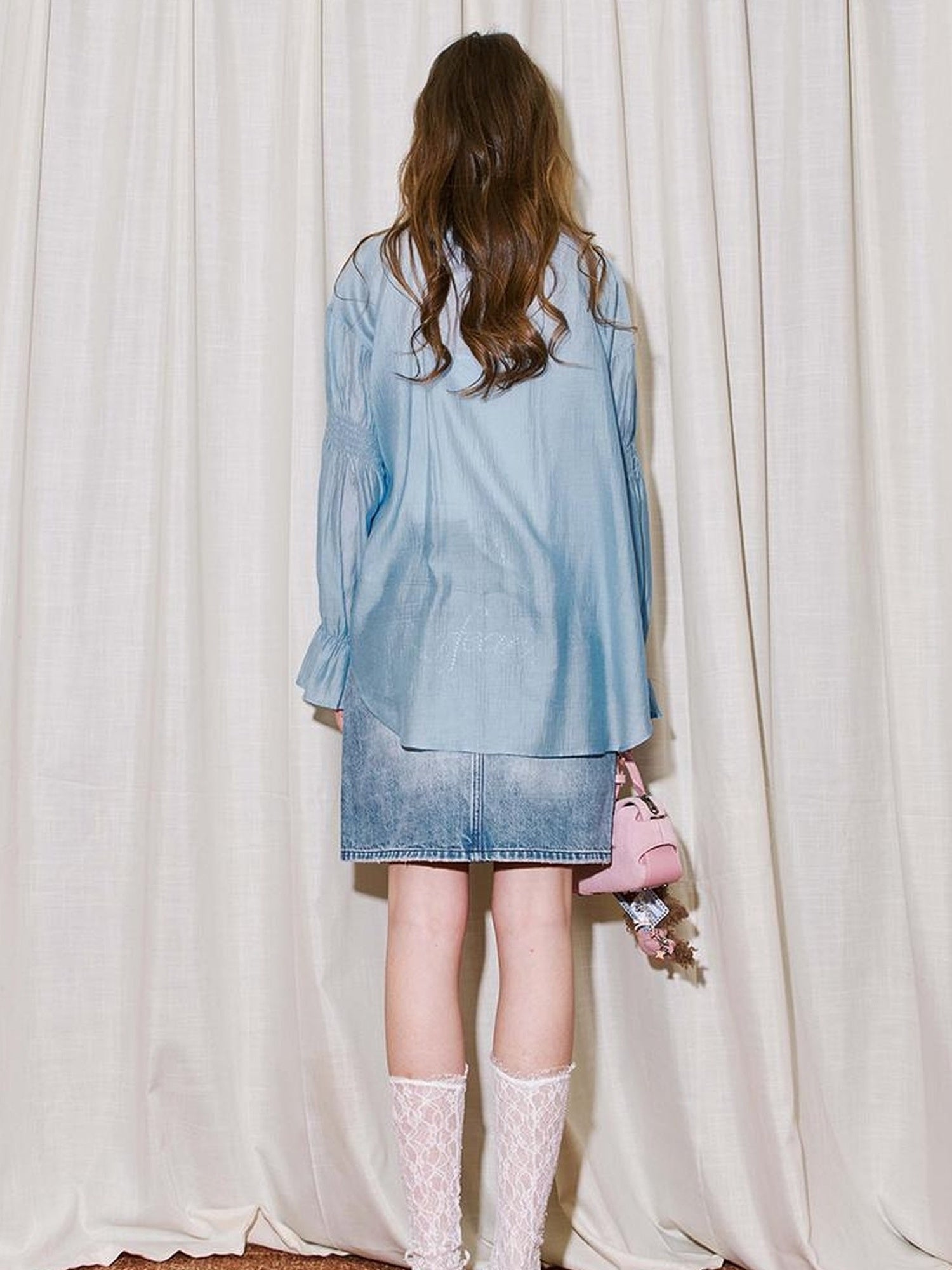 DIDDI MODA V Neck Embroidered Denim Shirt Jeans Set