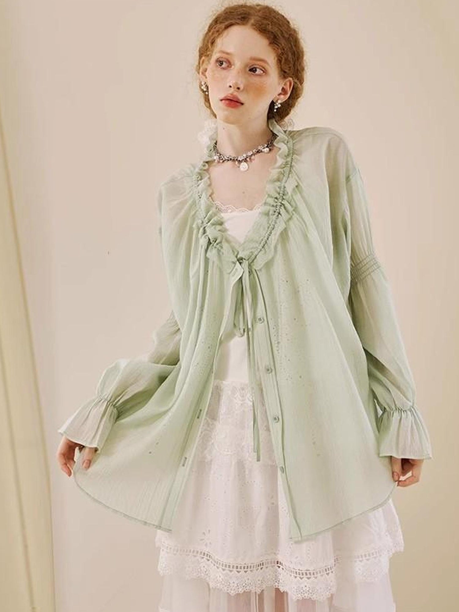 DIDDI MODA V Neck Embroidered Denim Shirt Jeans Set