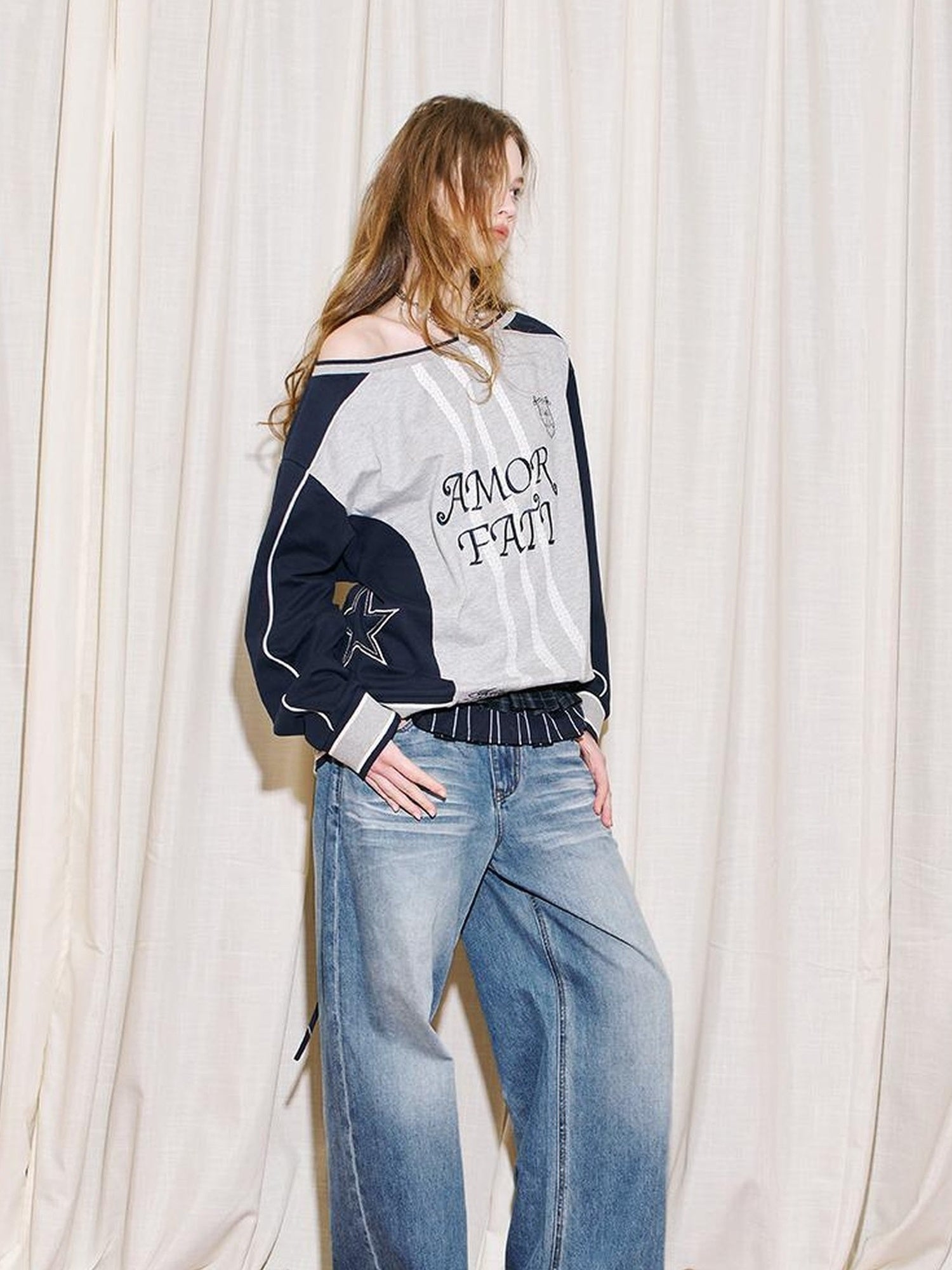 DIDDI MODA V Neck Embroidered Denim Shirt Jeans Set