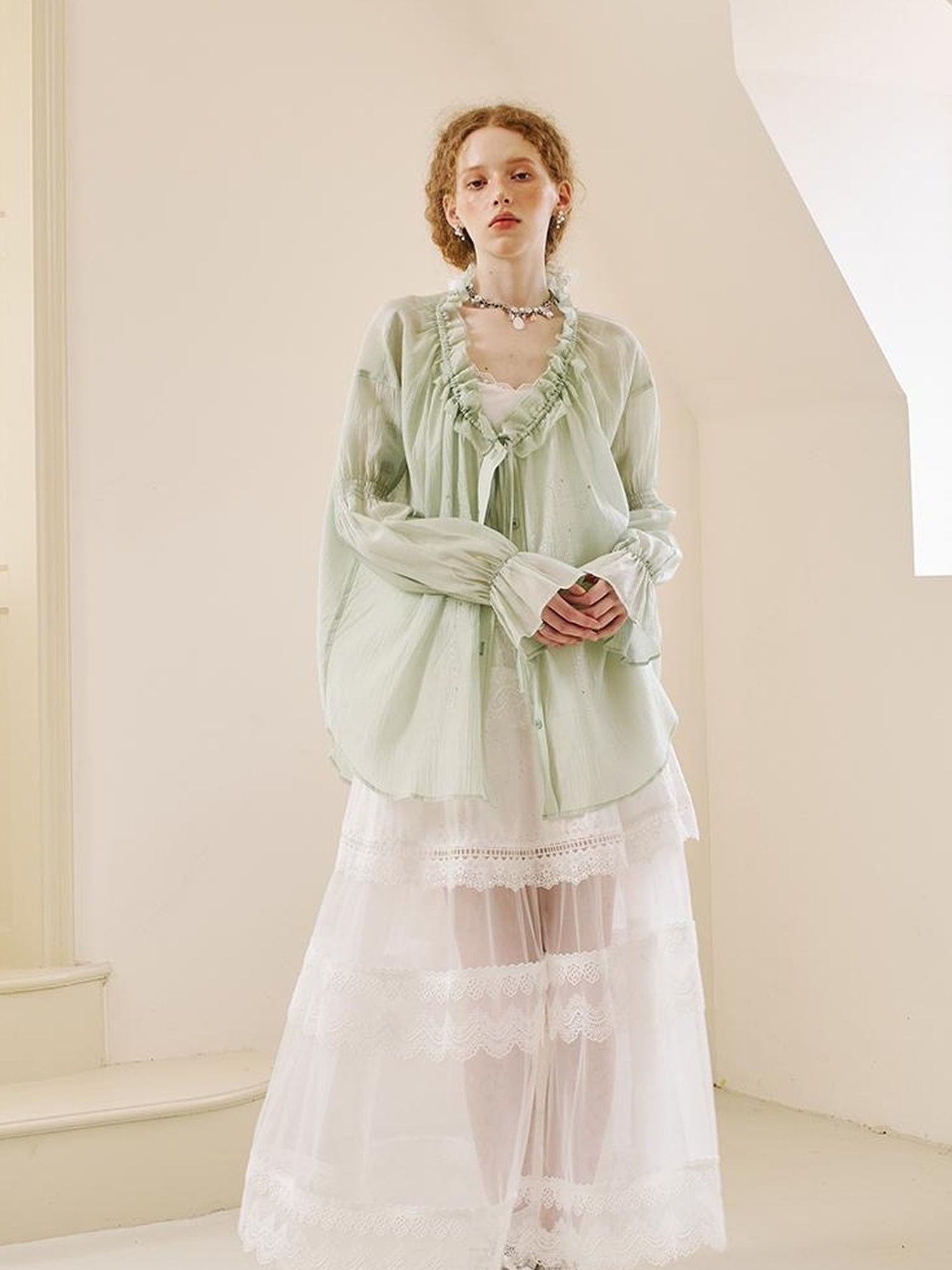 DIDDI MODA V Neck Embroidered Denim Shirt Jeans Set