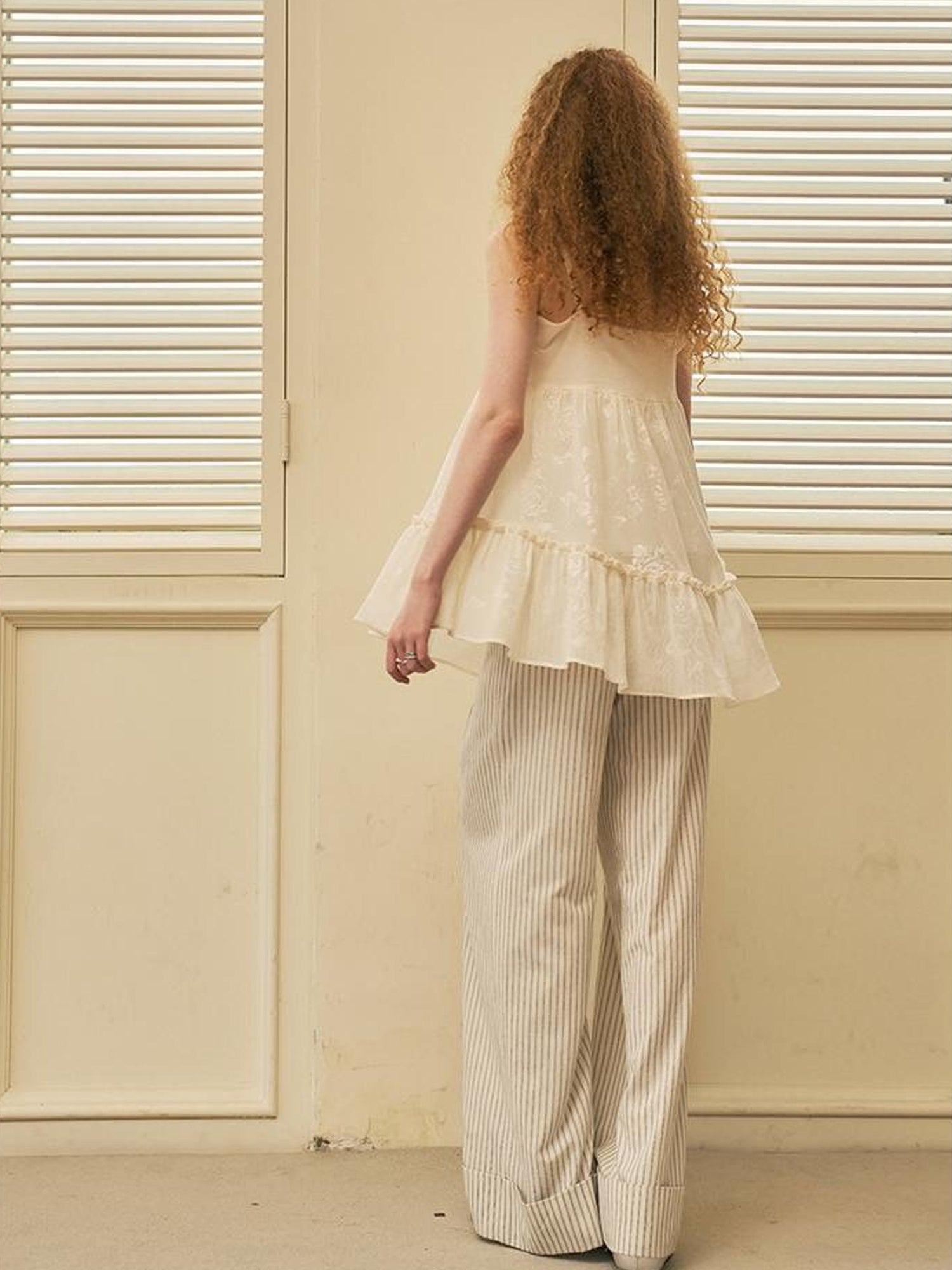 V Neck Jacquard Lace Trim Summer Tank Top