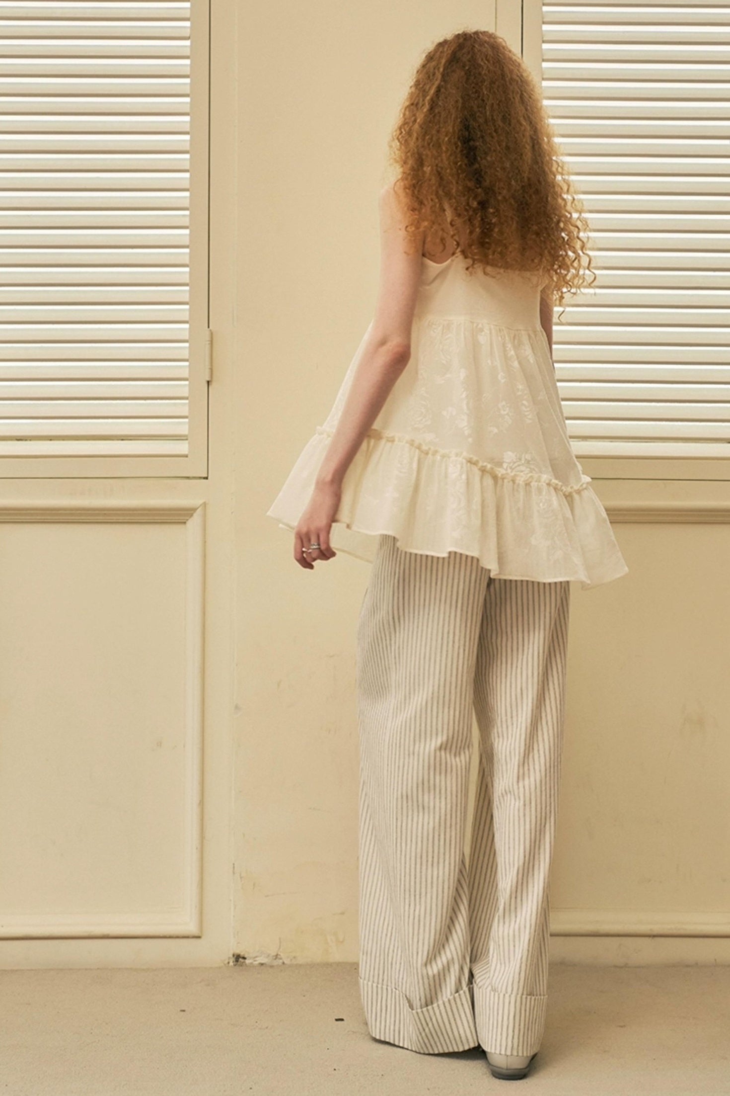 V Neck Jacquard Lace Trim Summer Tank Top