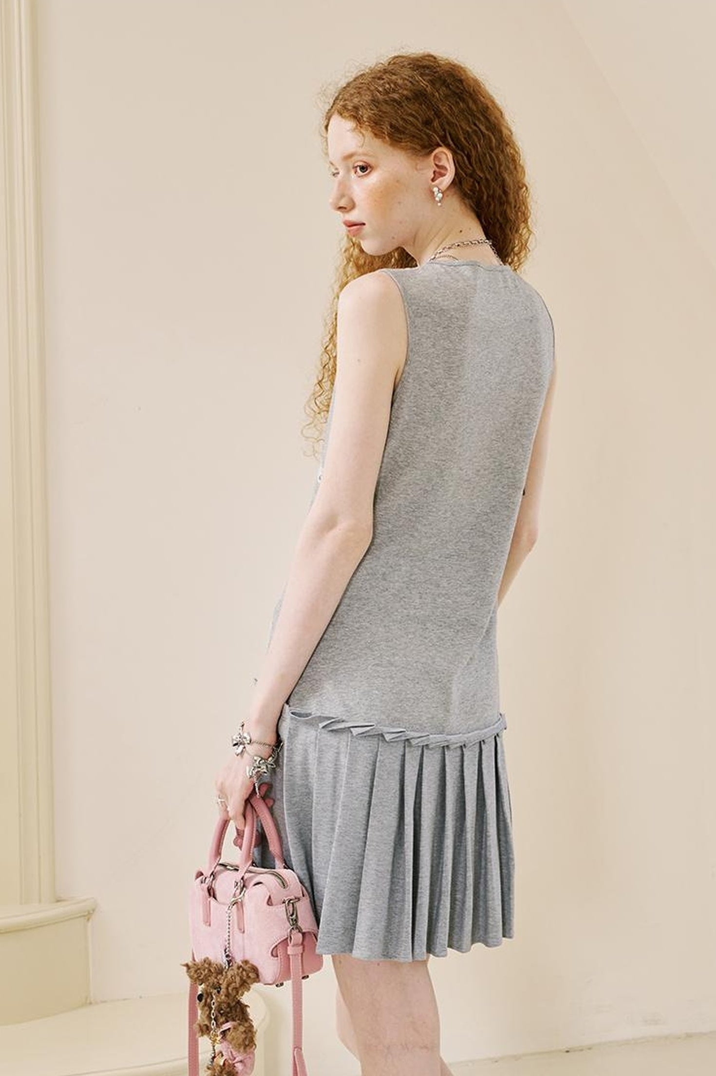 DIDDI MODA V Neck Lace Bow Ruffle Knit Dress Asymmetrical Tie Waist A Line Dress