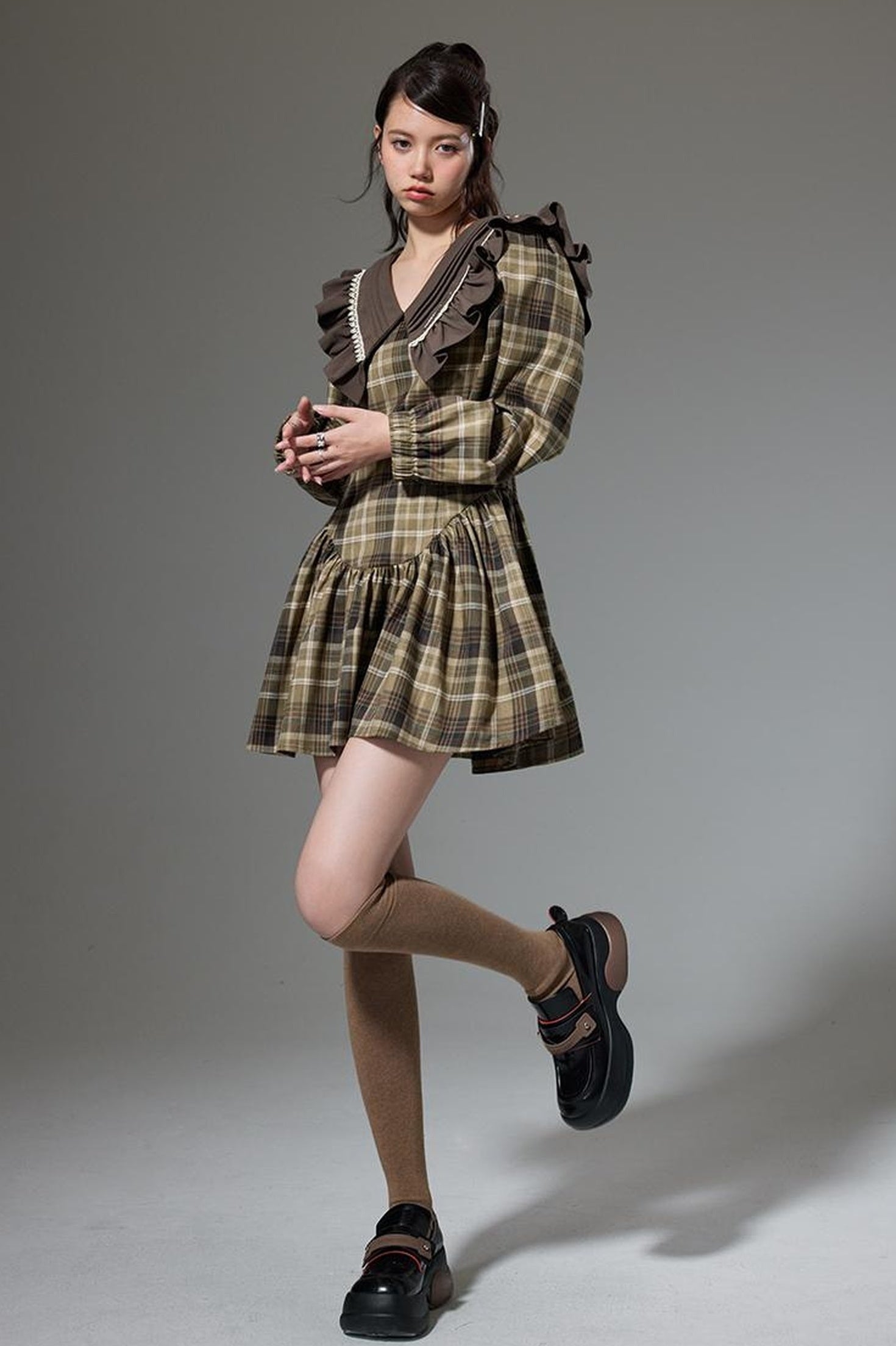 DIDDI MODA V Neck Ruffled Waist Flared Dress