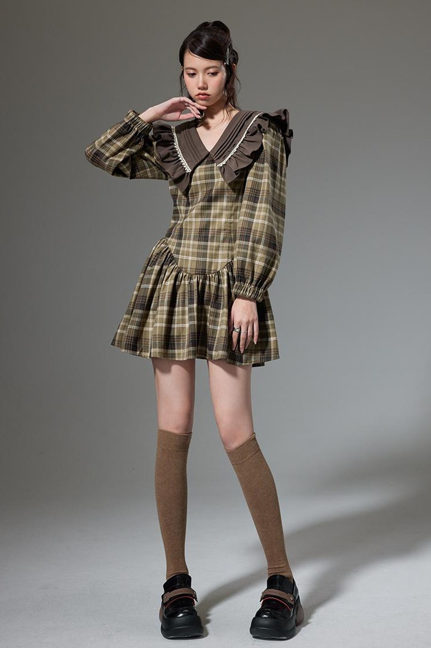 DIDDI MODA V Neck Ruffled Waist Flared Dress