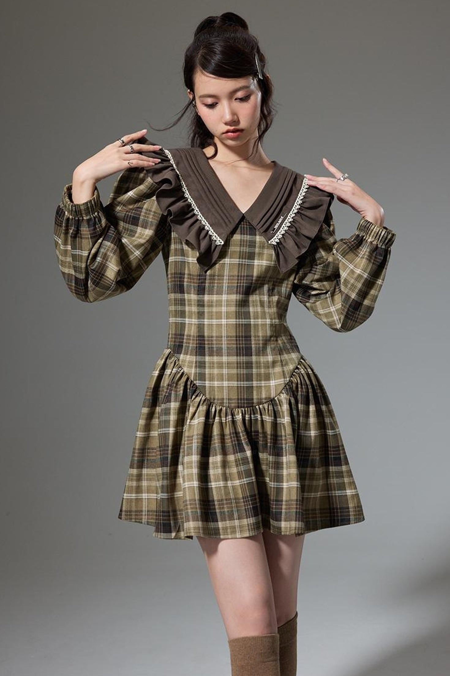 DIDDI MODA V Neck Ruffled Waist Flared Dress