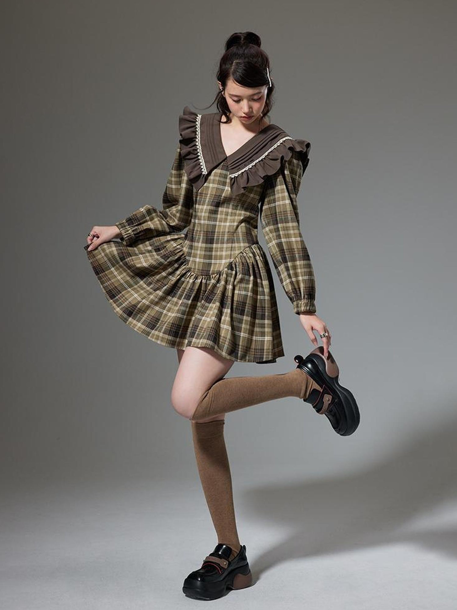 DIDDI MODA V Neck Ruffled Waist Flared Dress