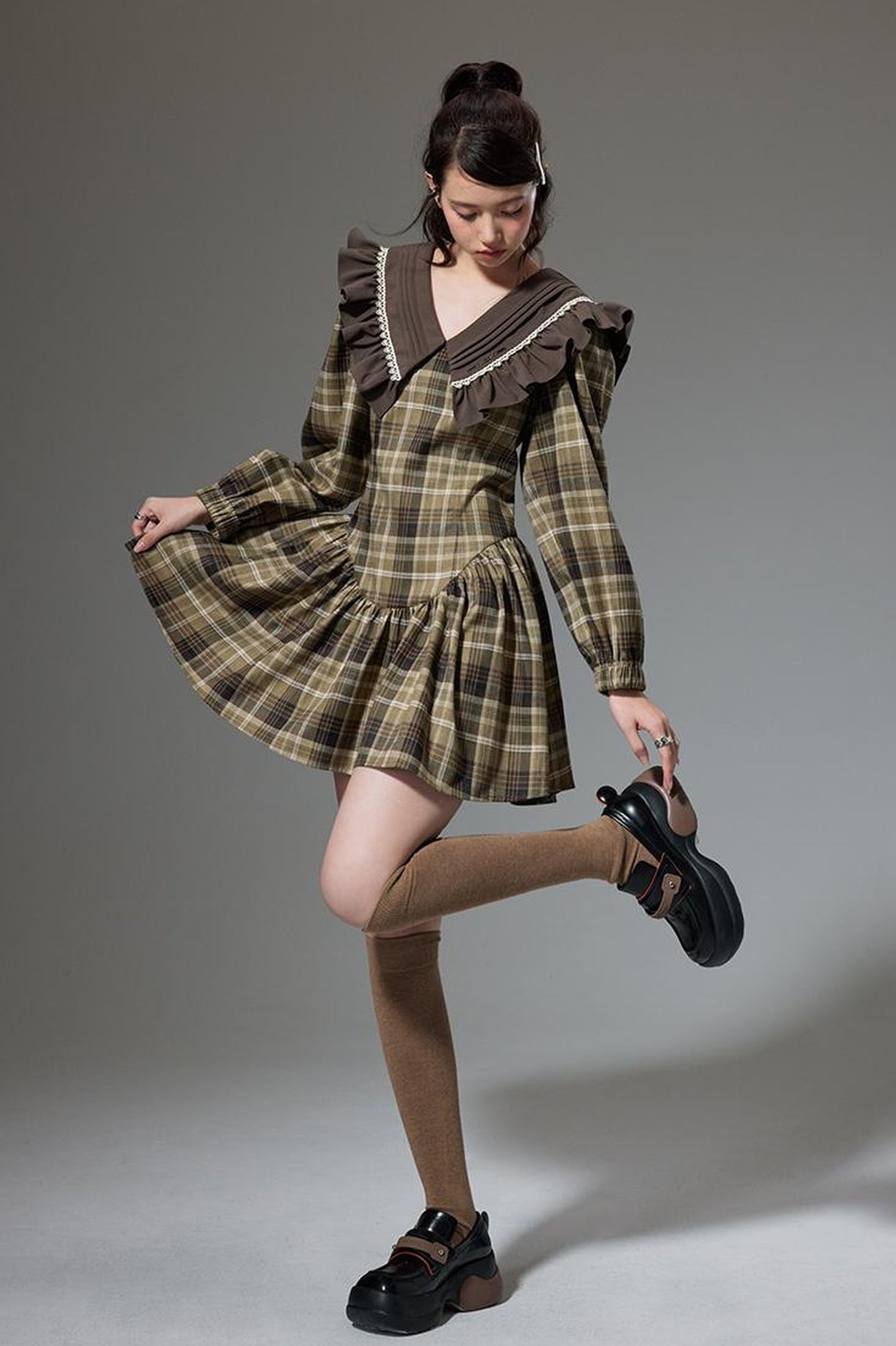 DIDDI MODA V Neck Ruffled Waist Flared Dress