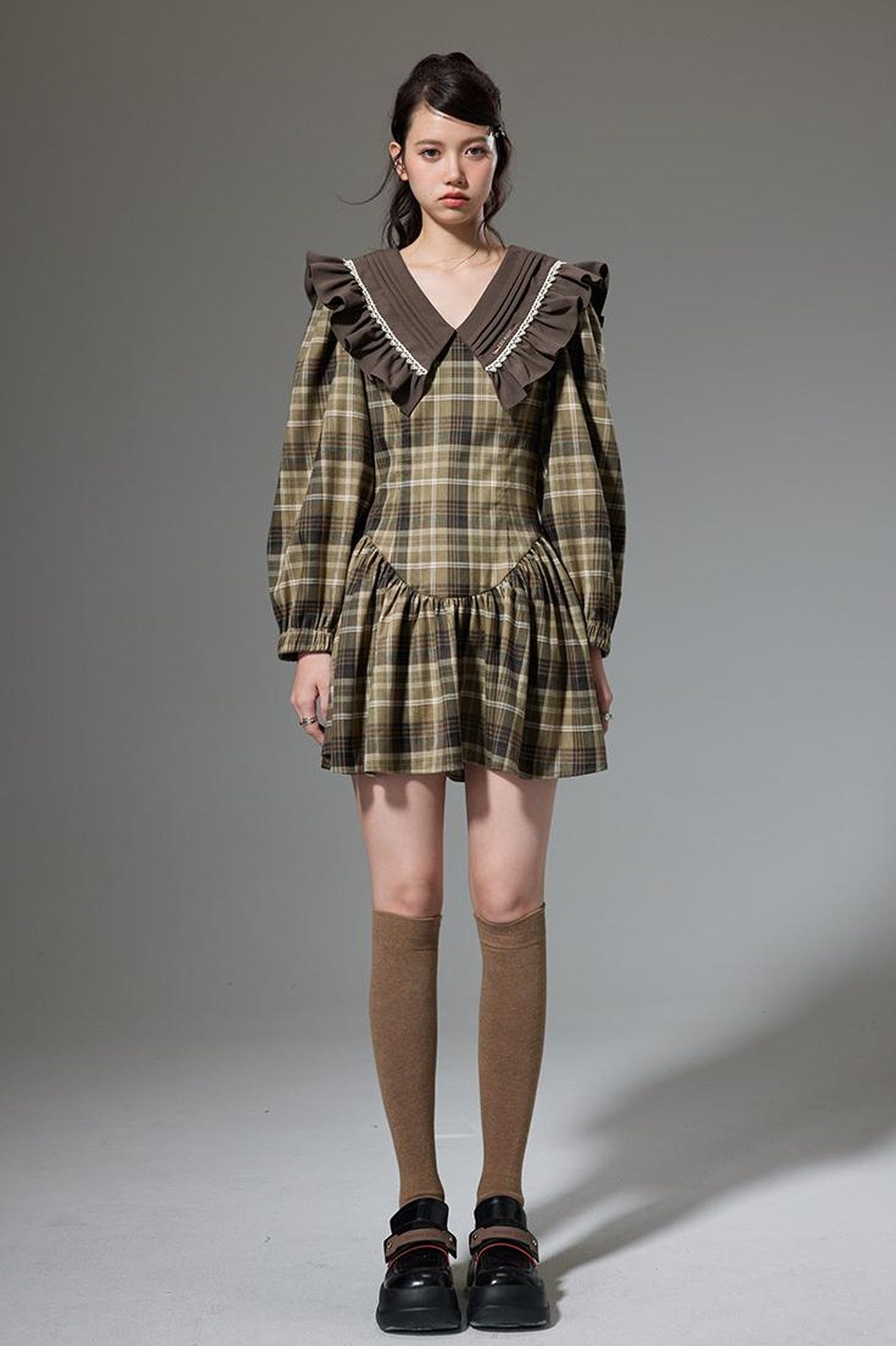 DIDDI MODA V Neck Ruffled Waist Flared Dress