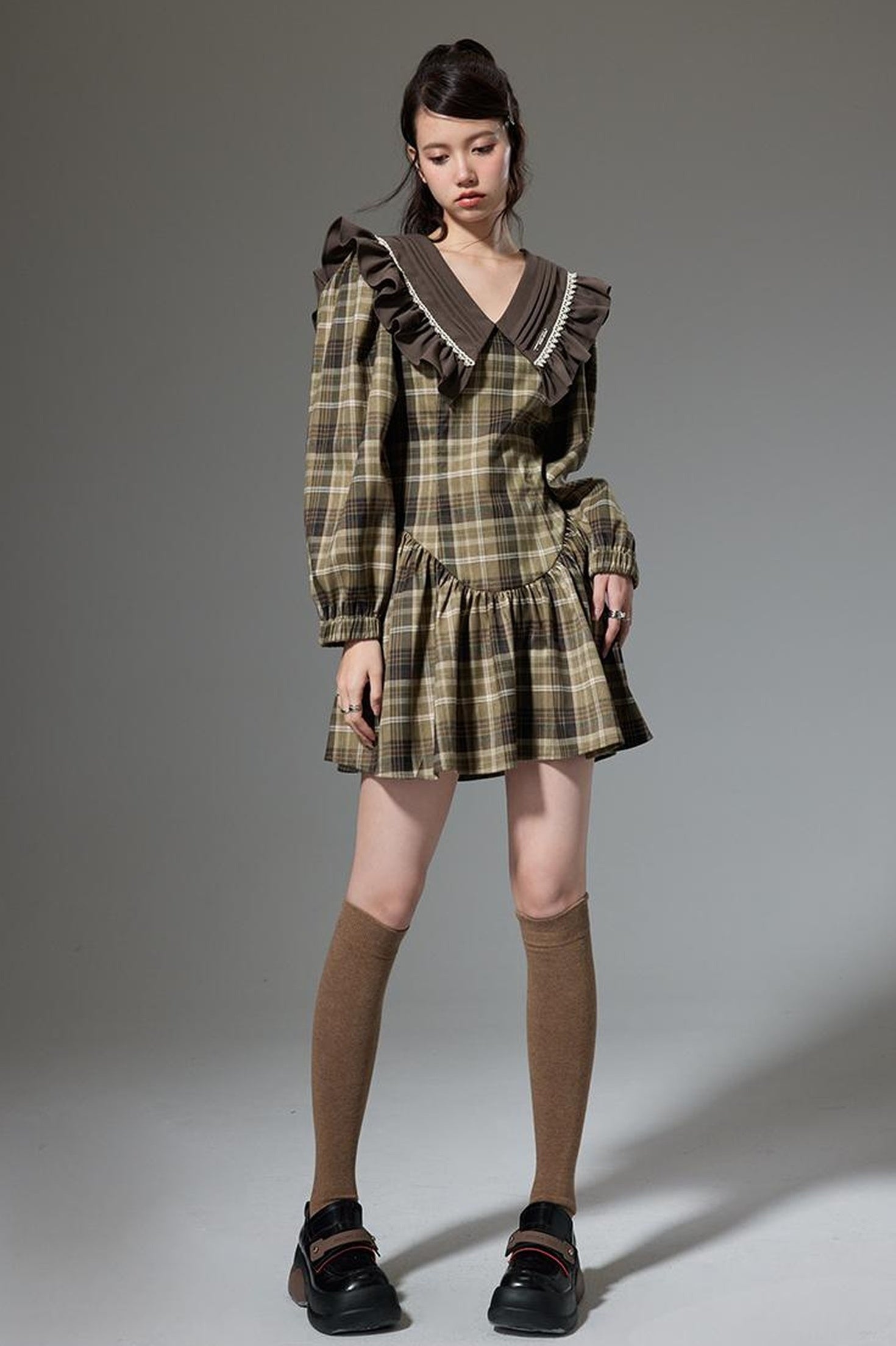 DIDDI MODA V Neck Ruffled Waist Flared Dress