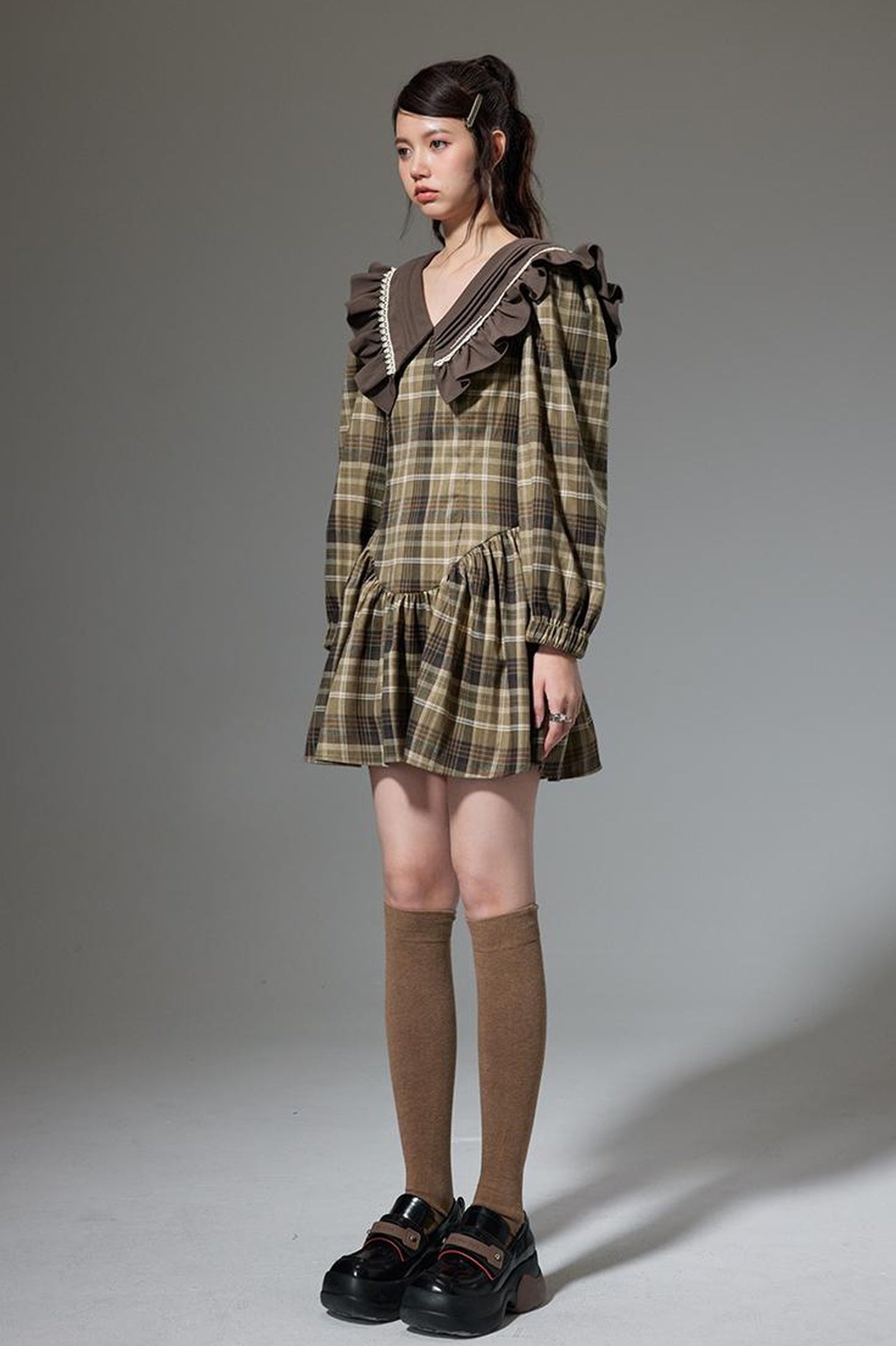 DIDDI MODA V Neck Ruffled Waist Flared Dress