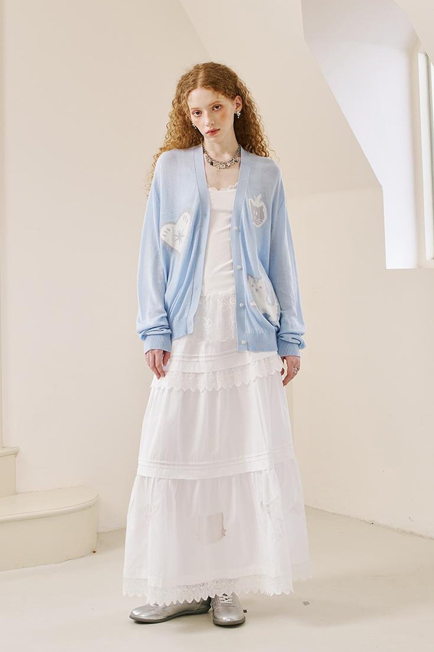 DIDDI MODA Vacation Inspired Geometric Lace Embroidered Maxi Skirt