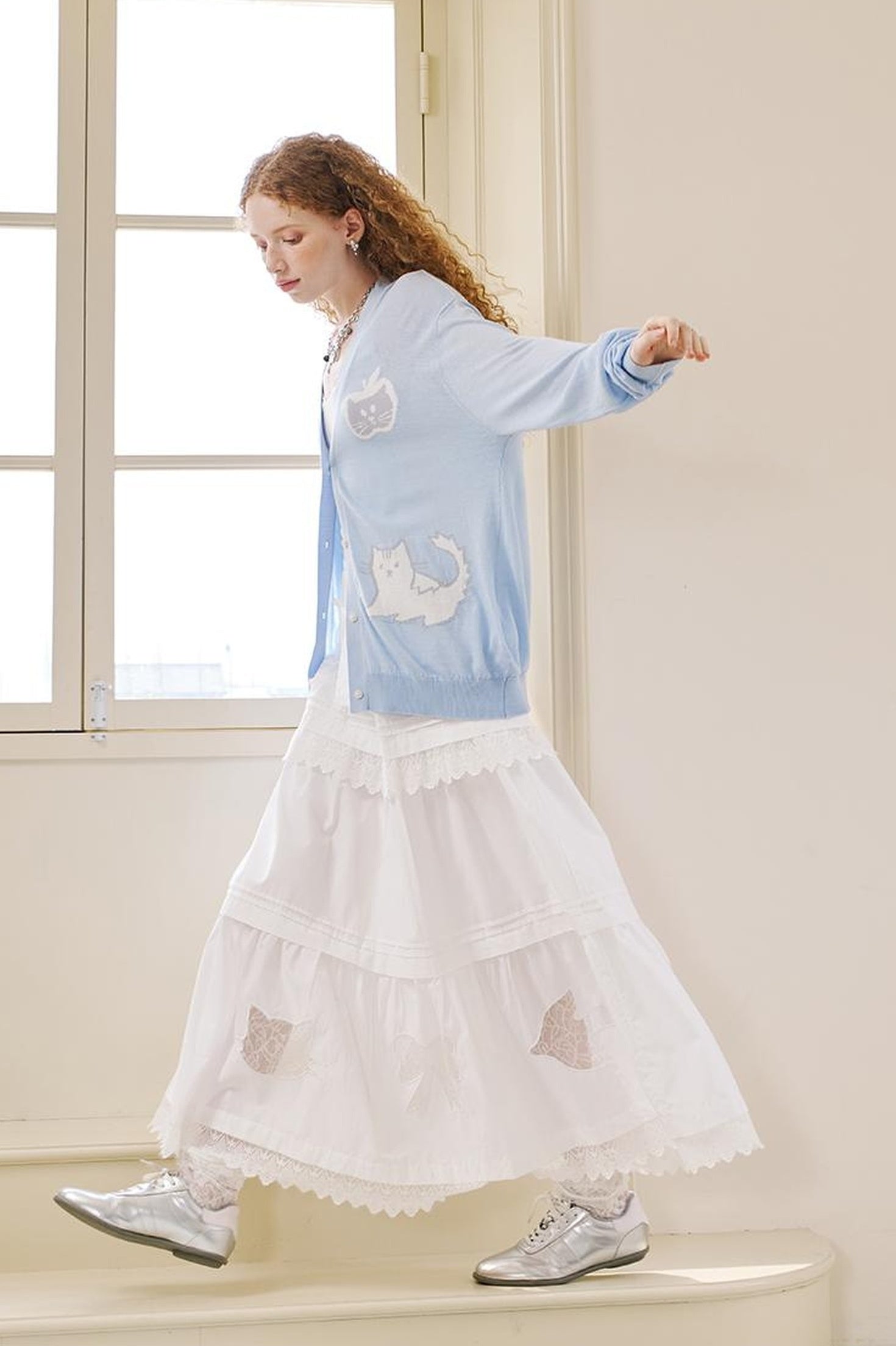 DIDDI MODA Vacation Inspired Geometric Lace Embroidered Maxi Skirt