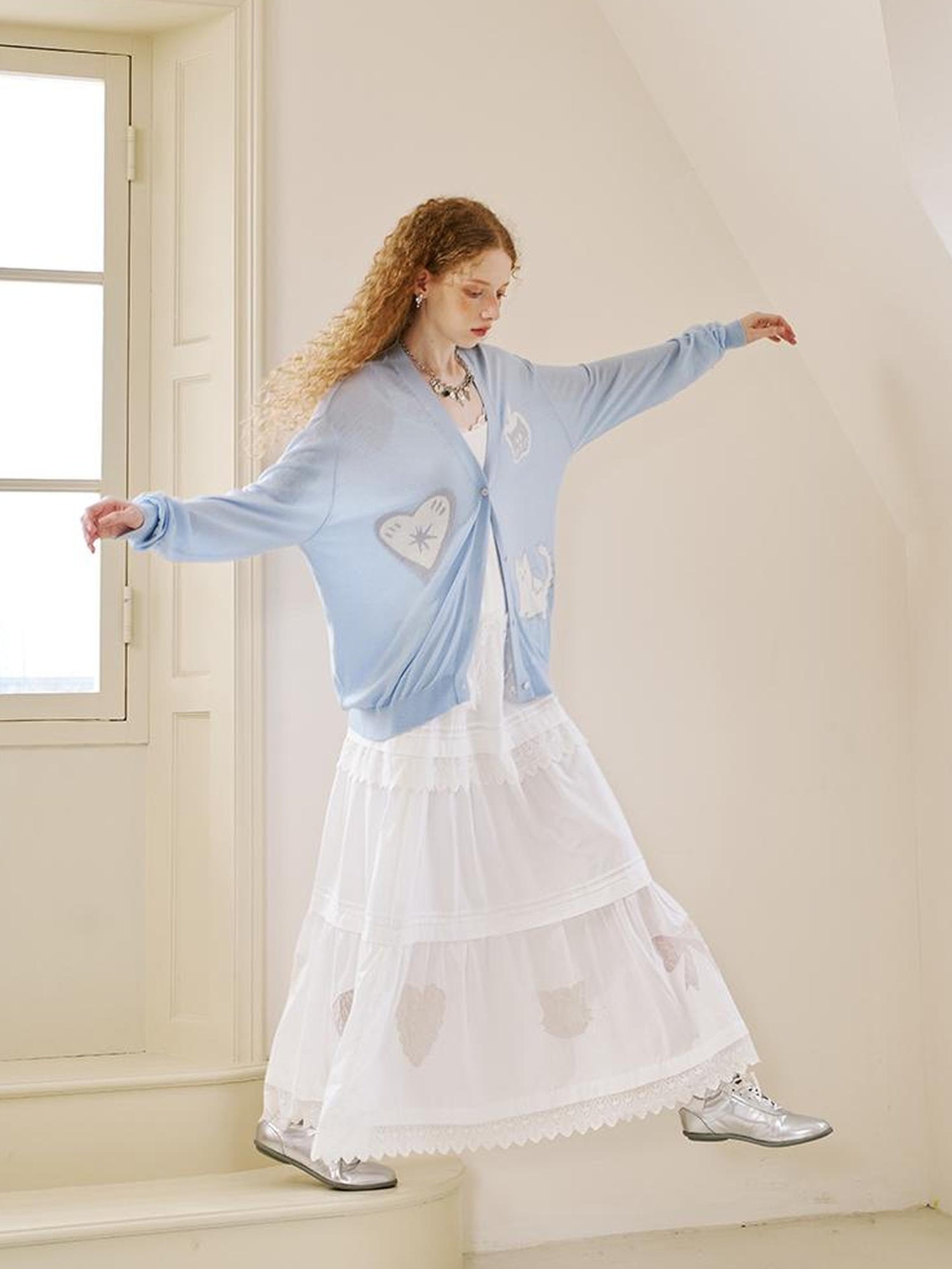 DIDDI MODA Vacation Inspired Geometric Lace Embroidered Maxi Skirt