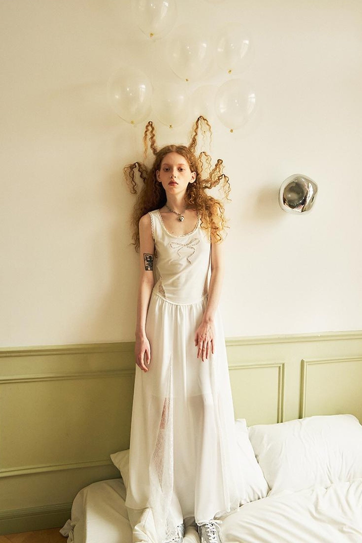 DIDDI MODA Vacation Lace Bow A Line Dress With Floral Embroidery