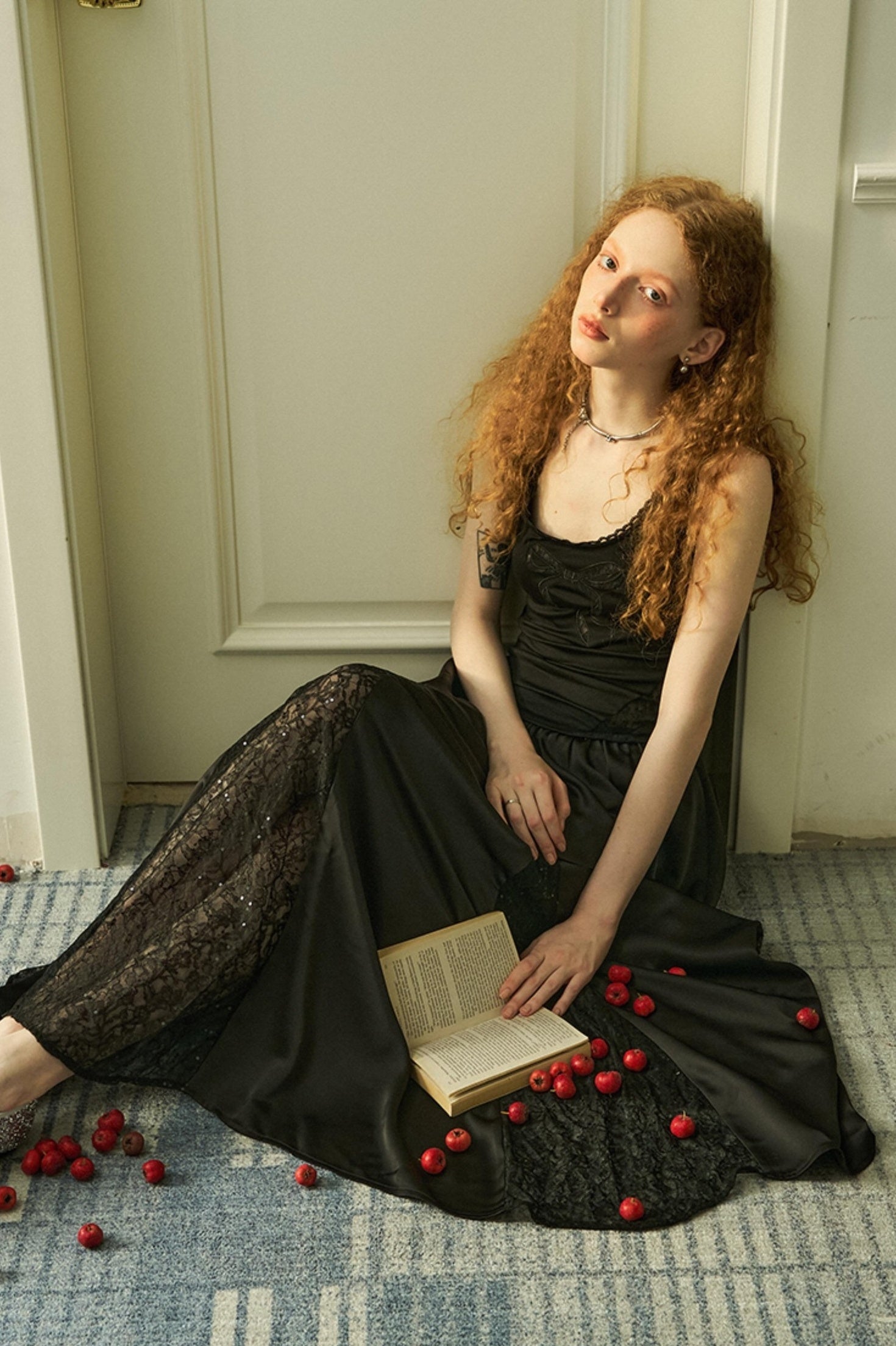 DIDDI MODA Vacation Lace Bow A Line Dress With Floral Embroidery