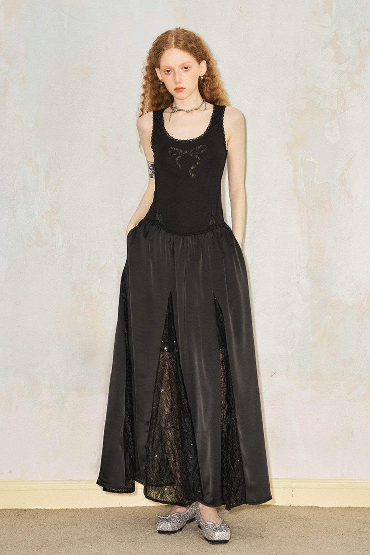 DIDDI MODA Vacation Lace Bow A Line Dress With Floral Embroidery