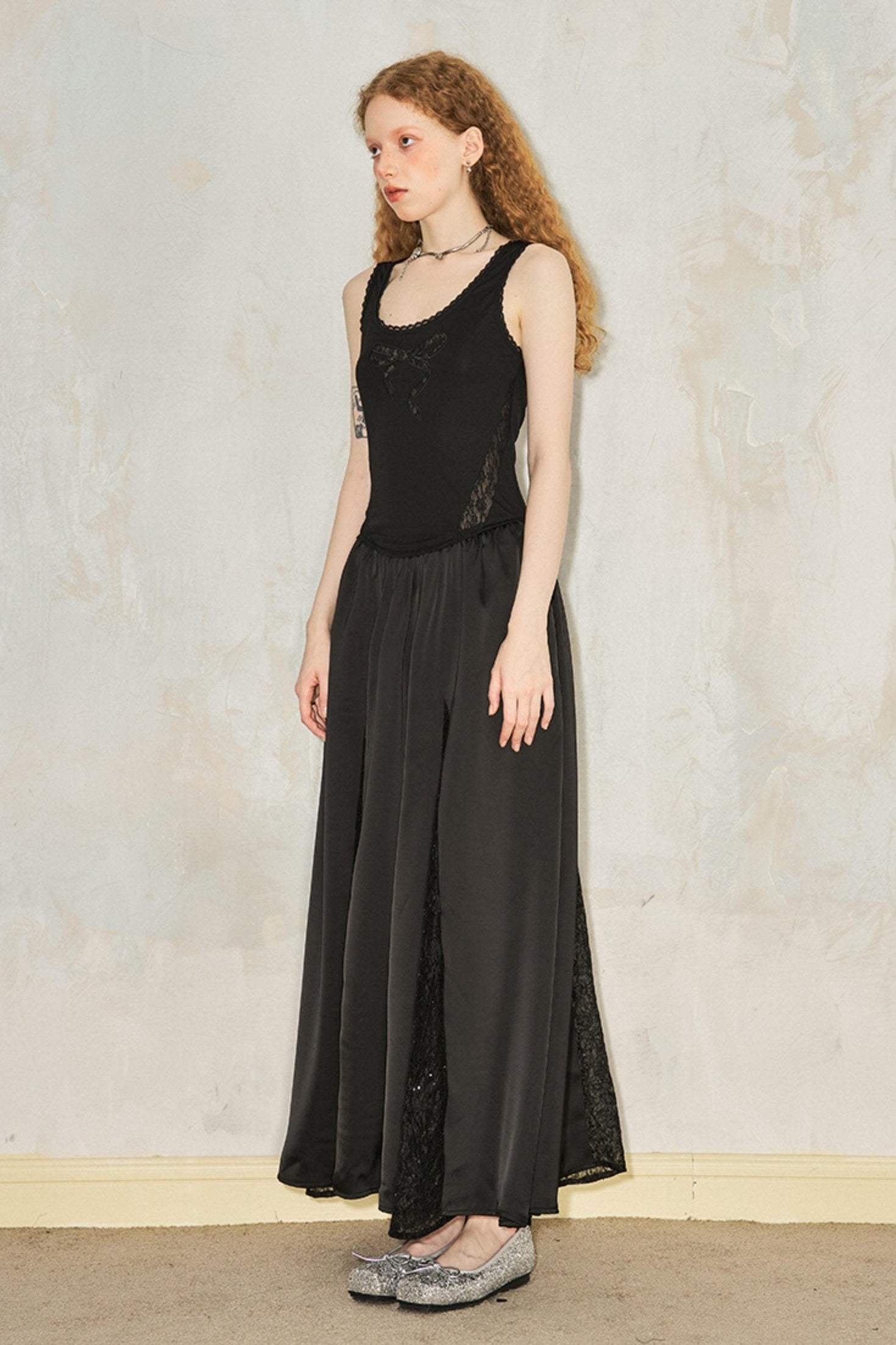 DIDDI MODA Vacation Lace Bow A Line Dress With Floral Embroidery