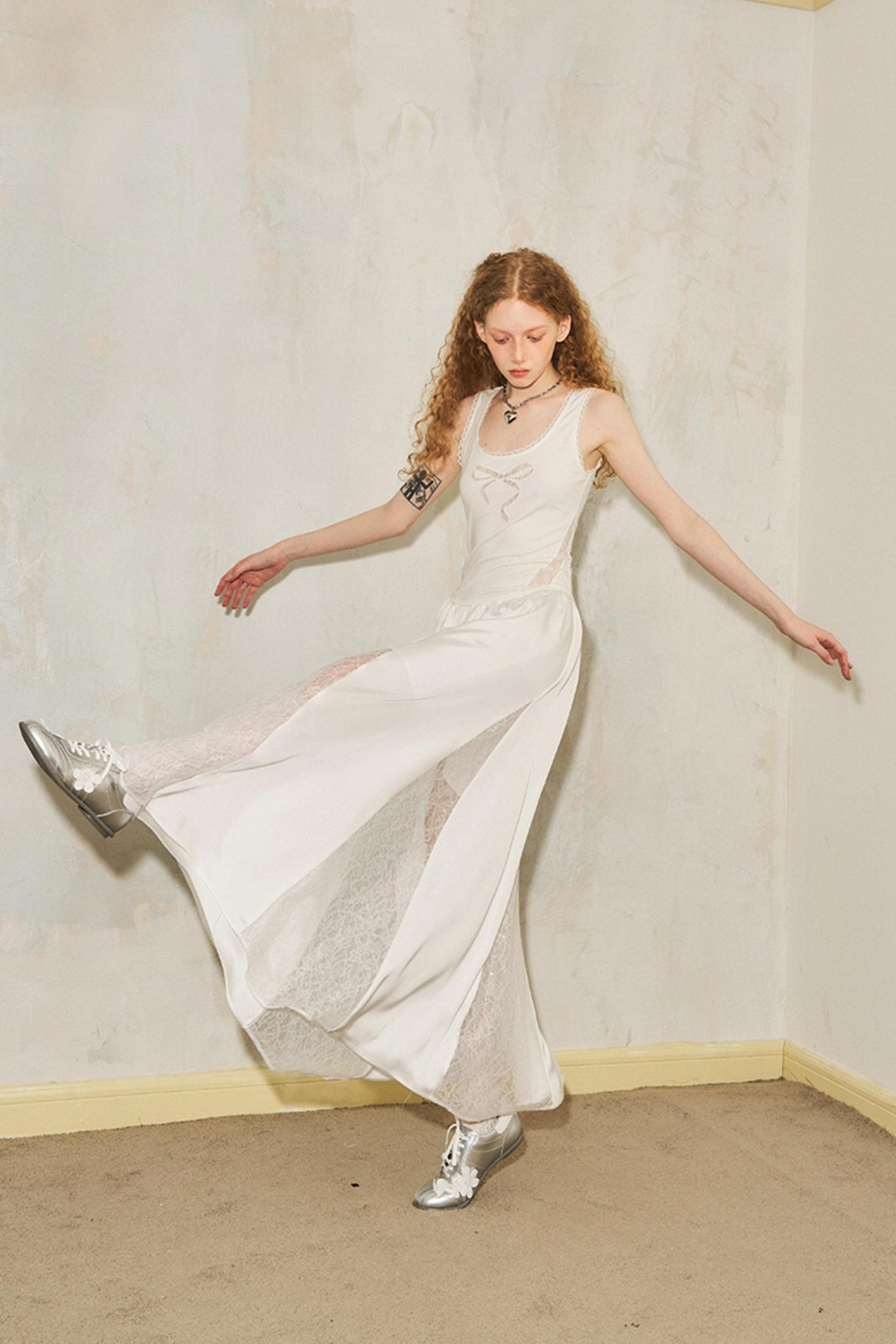 DIDDI MODA Vacation Lace Bow A Line Dress With Floral Embroidery