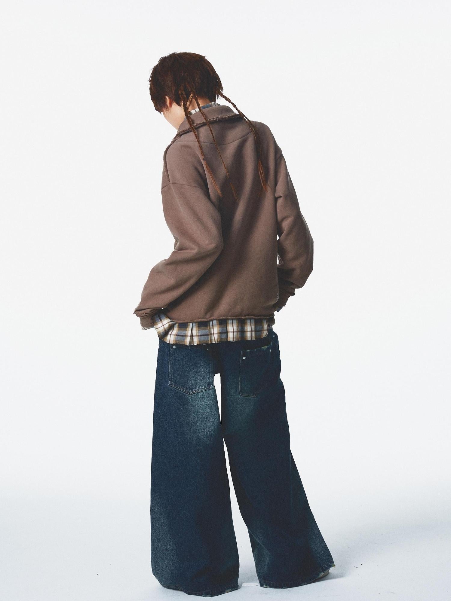 NONAME SPACE Velvet Print Zip Up With Stand Collar Detail