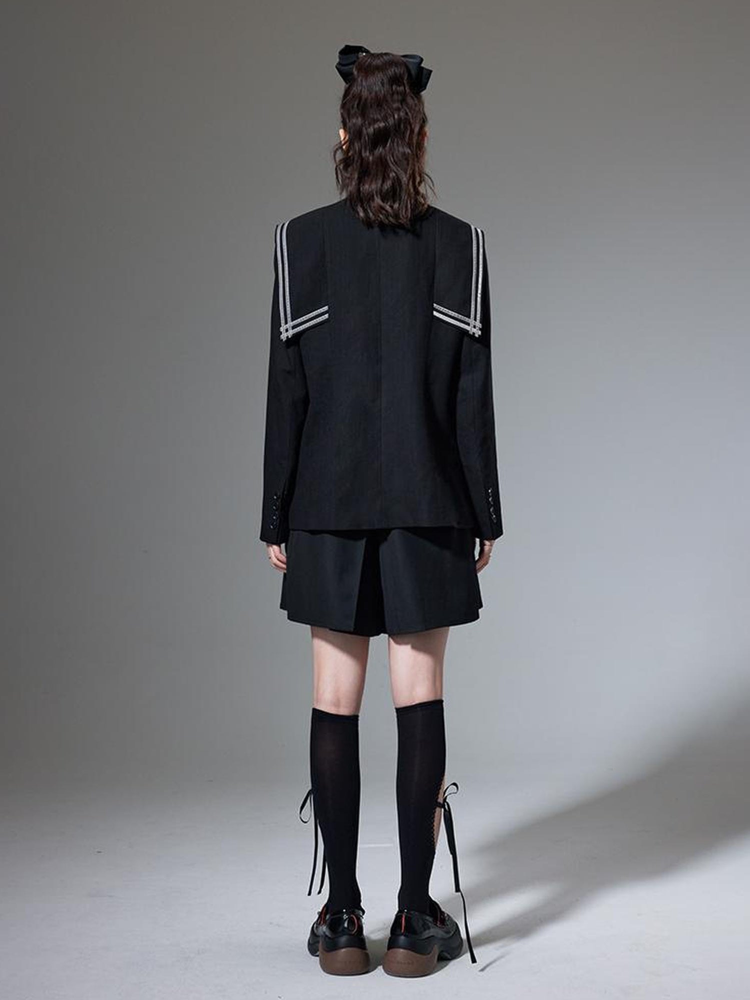 DIDDI MODA Velvet Trimmed Chic Chinese Collar Blazer