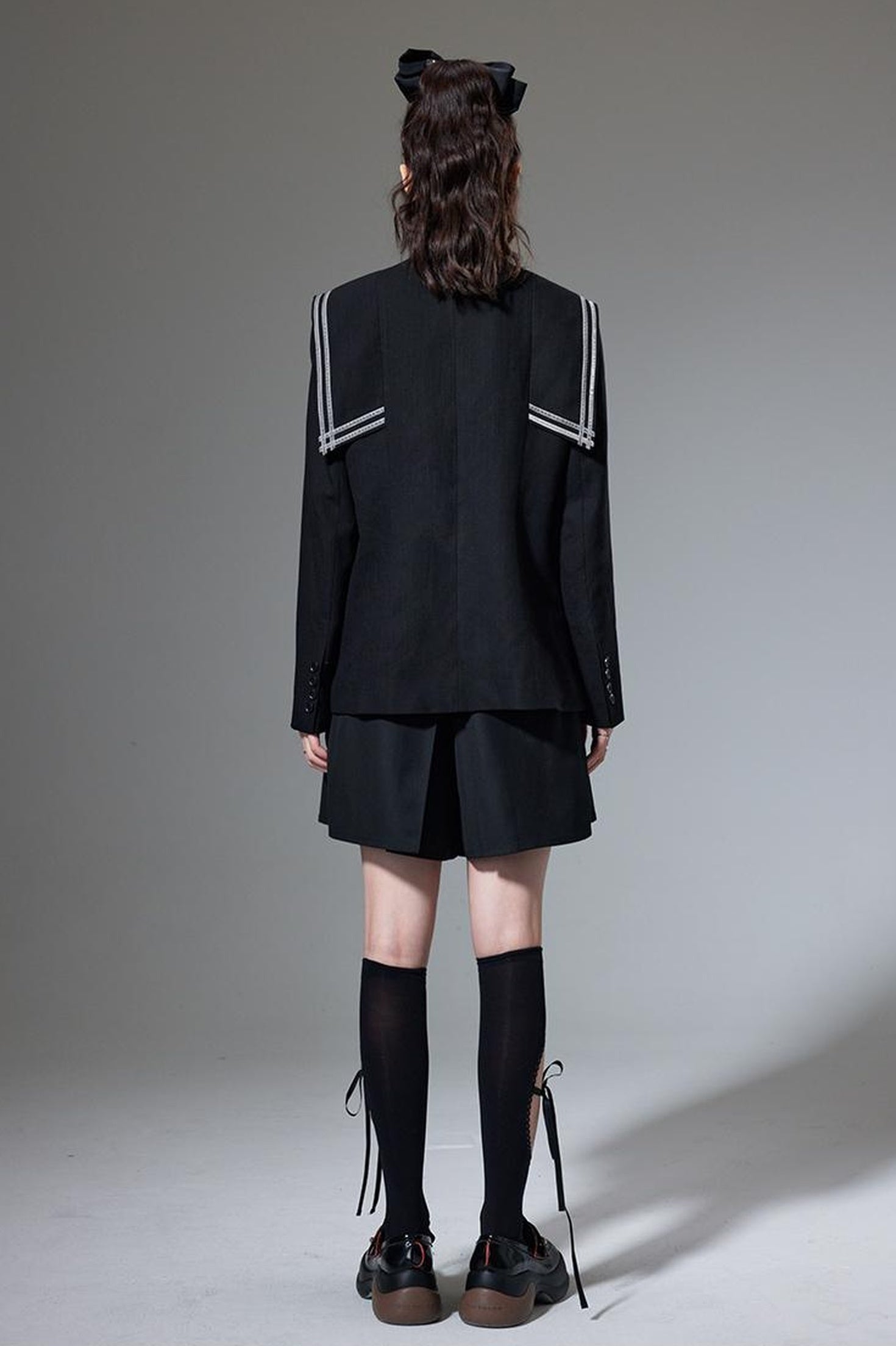 DIDDI MODA Velvet Trimmed Chic Chinese Collar Blazer