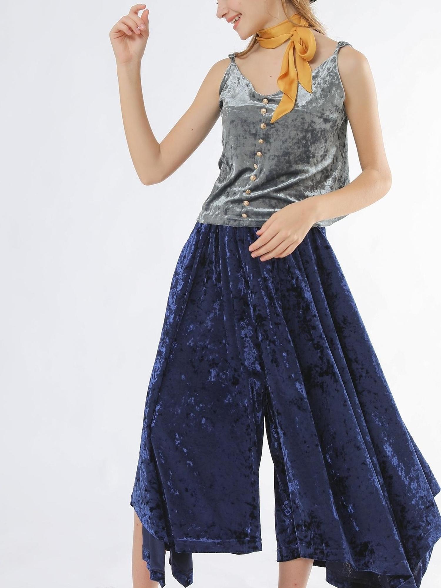 Sweet Mi Velvet Vintage Wide Leg Palazzo Pant Skirt