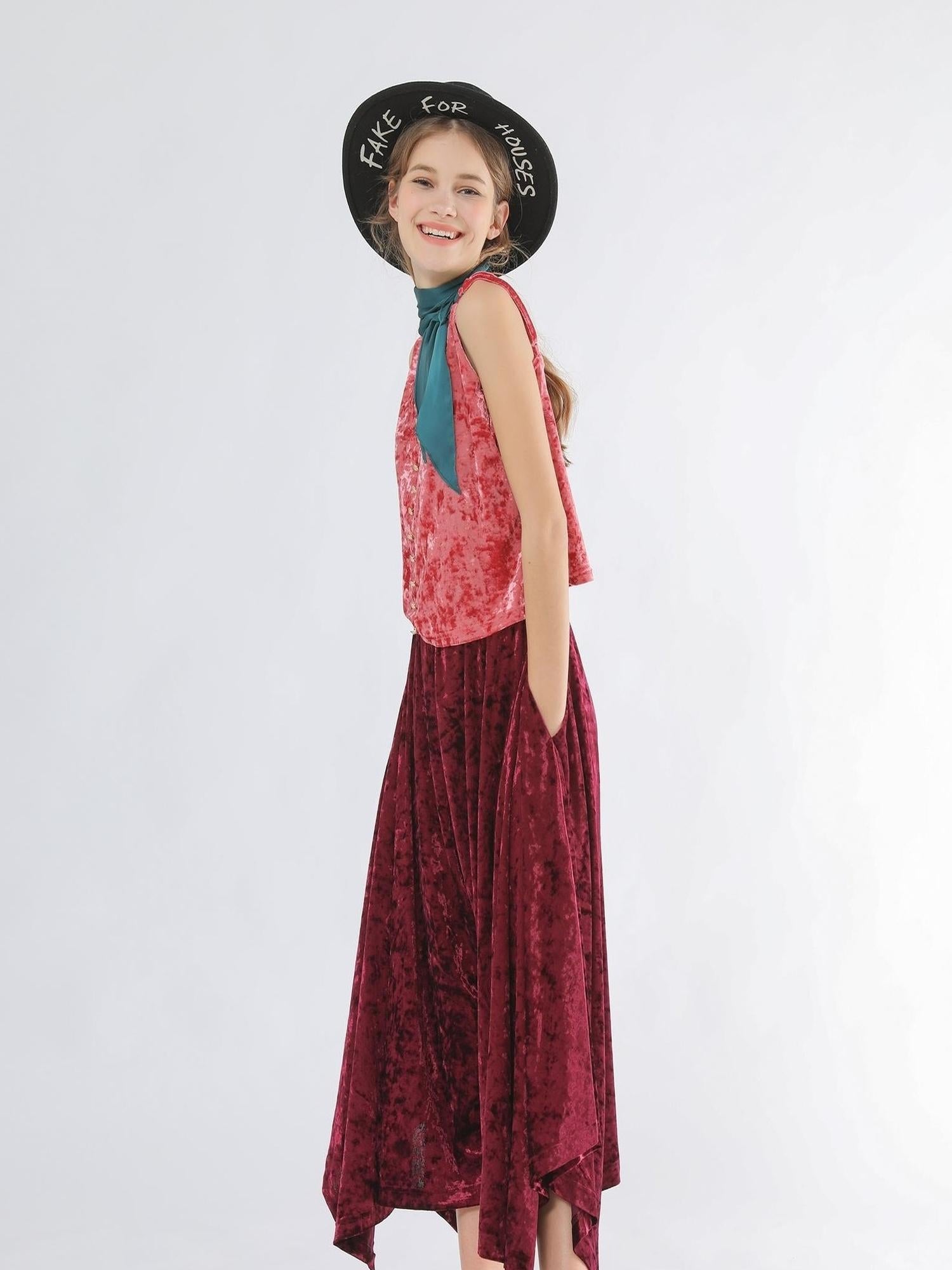 Sweet Mi Velvet Vintage Wide Leg Palazzo Pant Skirt