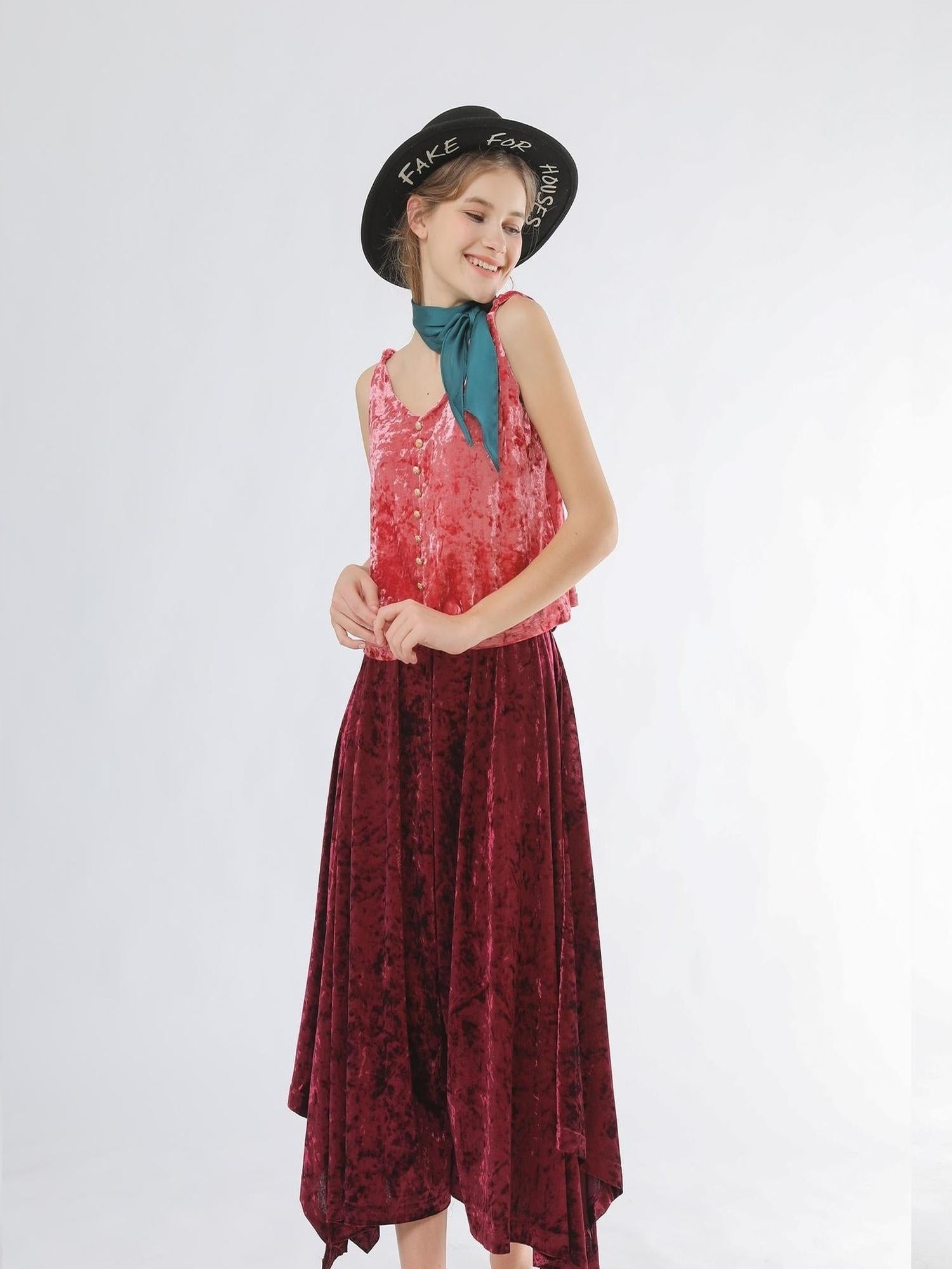 Sweet Mi Velvet Vintage Wide Leg Palazzo Pant Skirt