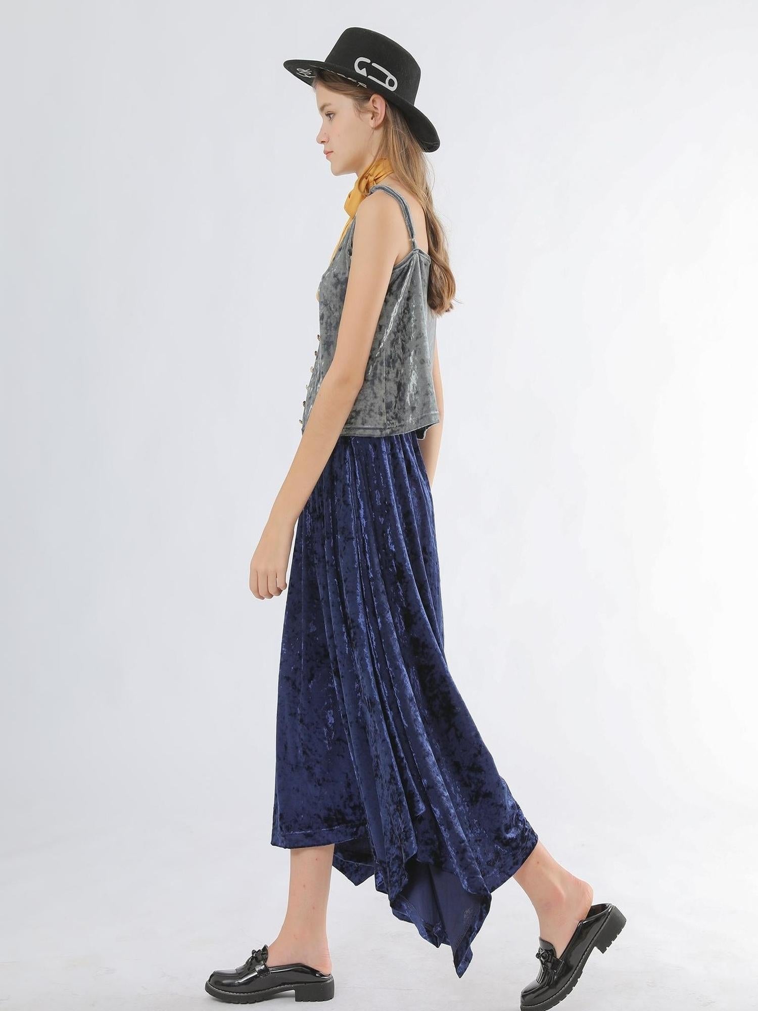 Sweet Mi Velvet Vintage Wide Leg Palazzo Pant Skirt