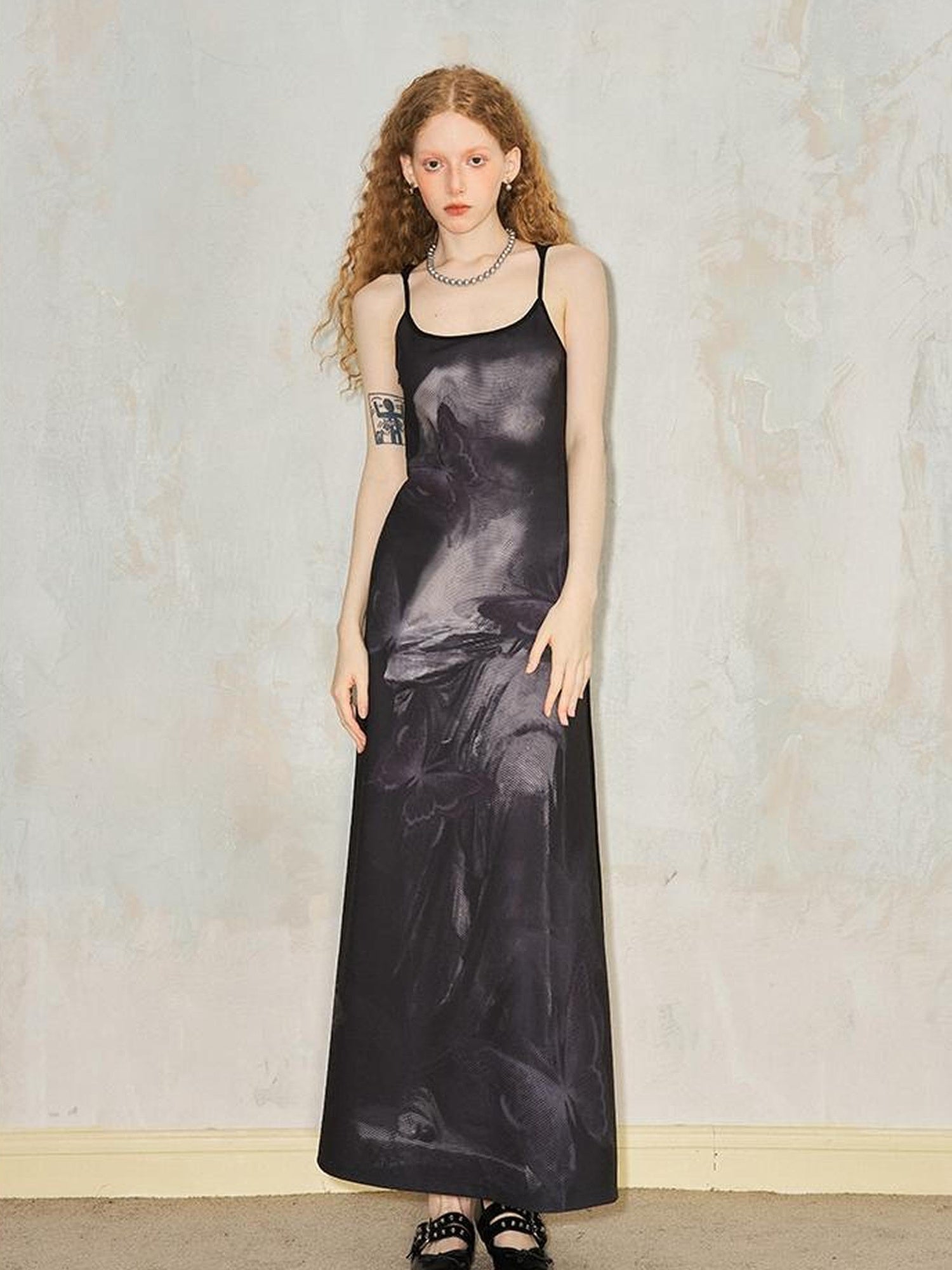 DIDDI MODA Venus Butterfly Print Slim Knit Strap Summer Dress