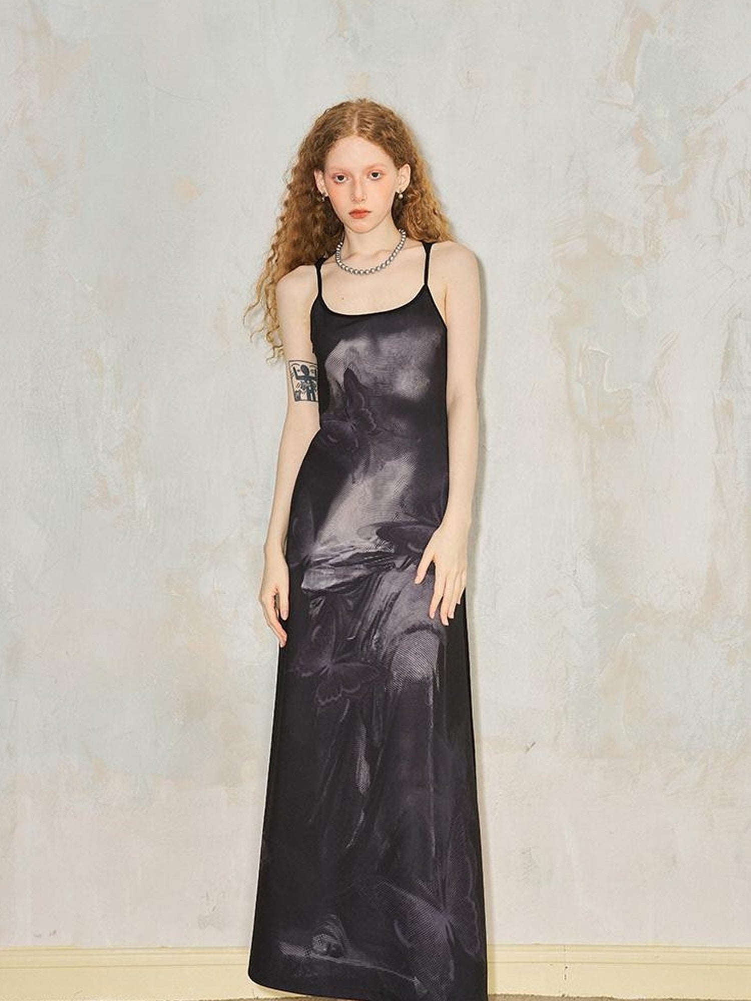 DIDDI MODA Venus Butterfly Print Slim Knit Strap Summer Dress