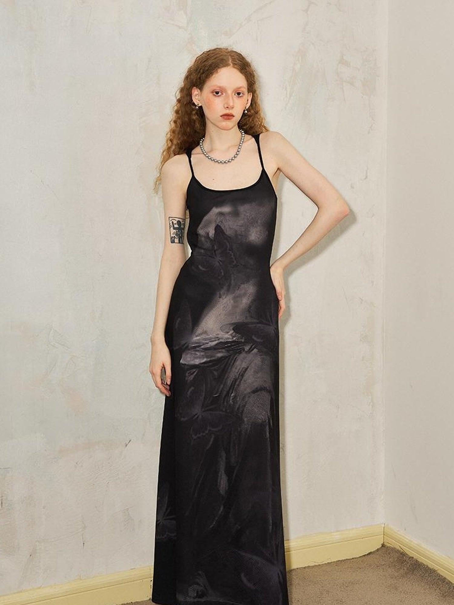 DIDDI MODA Venus Butterfly Print Slim Knit Strap Summer Dress