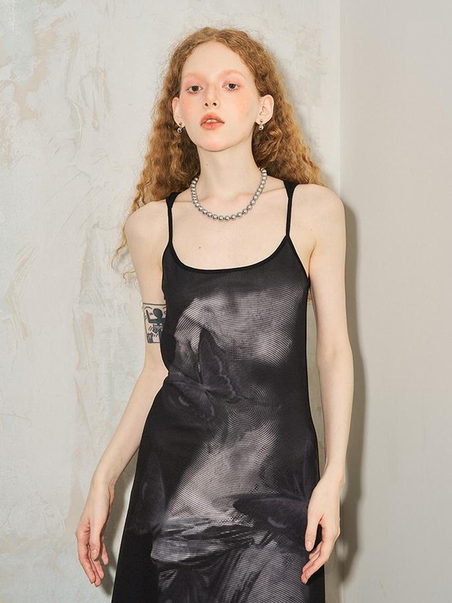 DIDDI MODA Venus Butterfly Print Slim Knit Strap Summer Dress